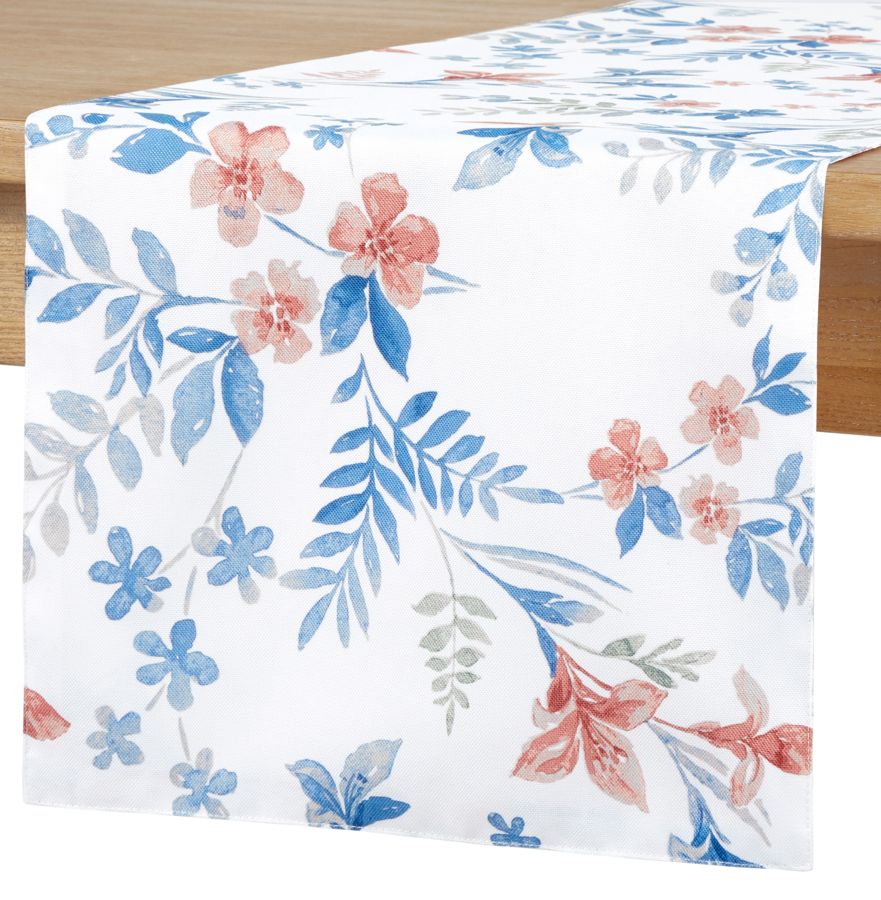 allen + roth White/Blue Cotton Rectangle Table Runner in the Serveware ...