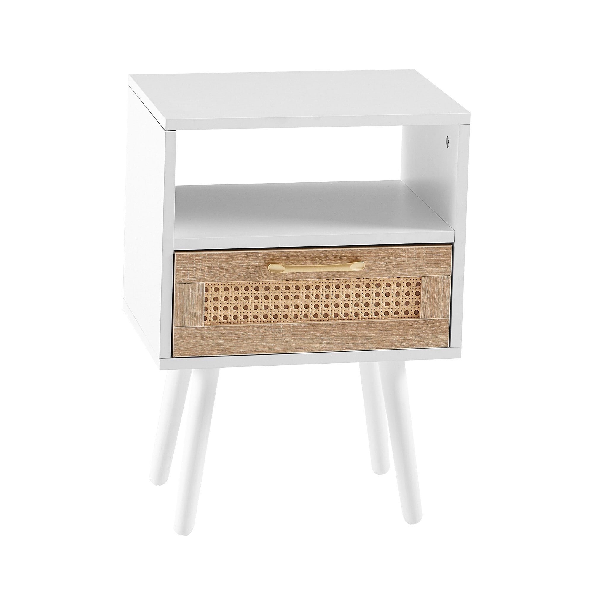 Miki Shinly SYA-3108-08MI Rattan Nightstand w/ShelfDrawer 15.75-in W x 22.05-in H White Wood Rectangular Modern End Table with Storage Assembly Required