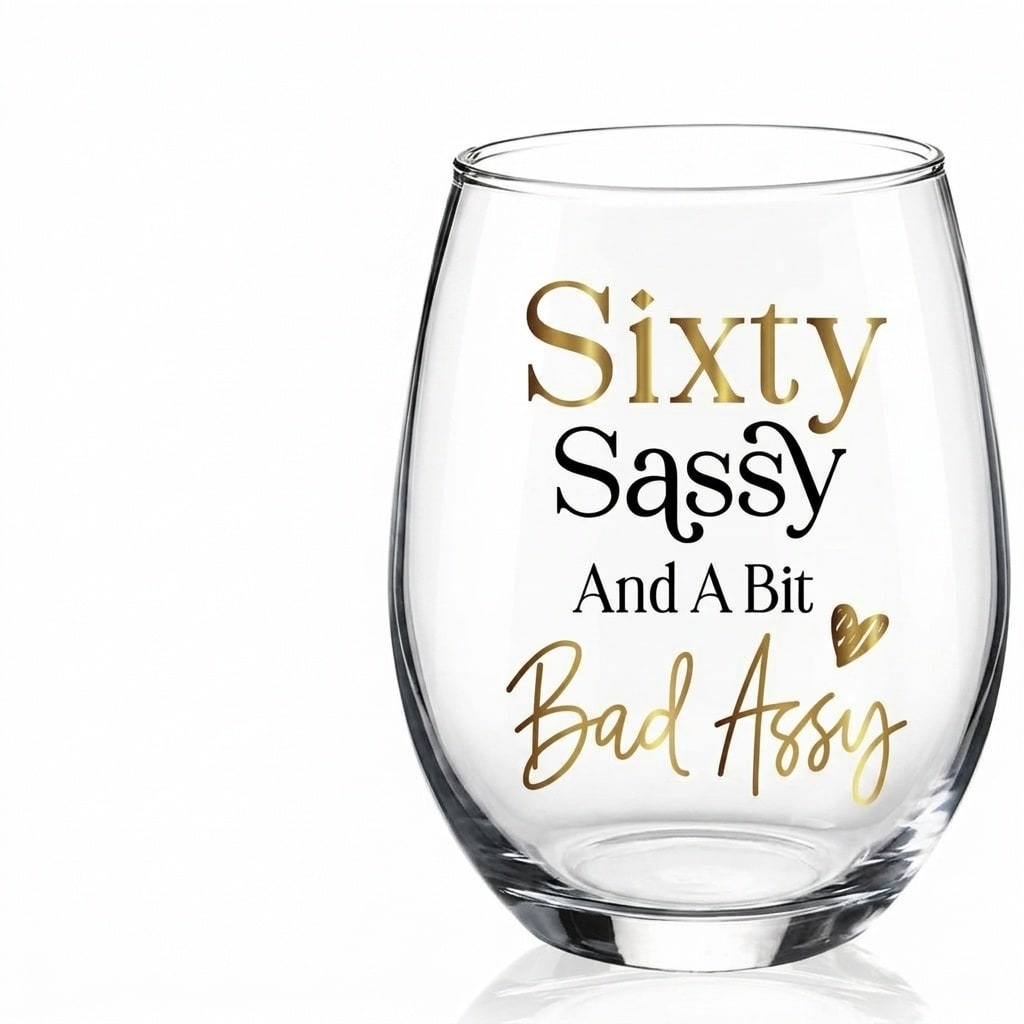 Aoibox  60th Birthday Stemless Wine Glass 15 oz Lead Free Crystal Glass Sixtieth Birthday Gift for Women Mom