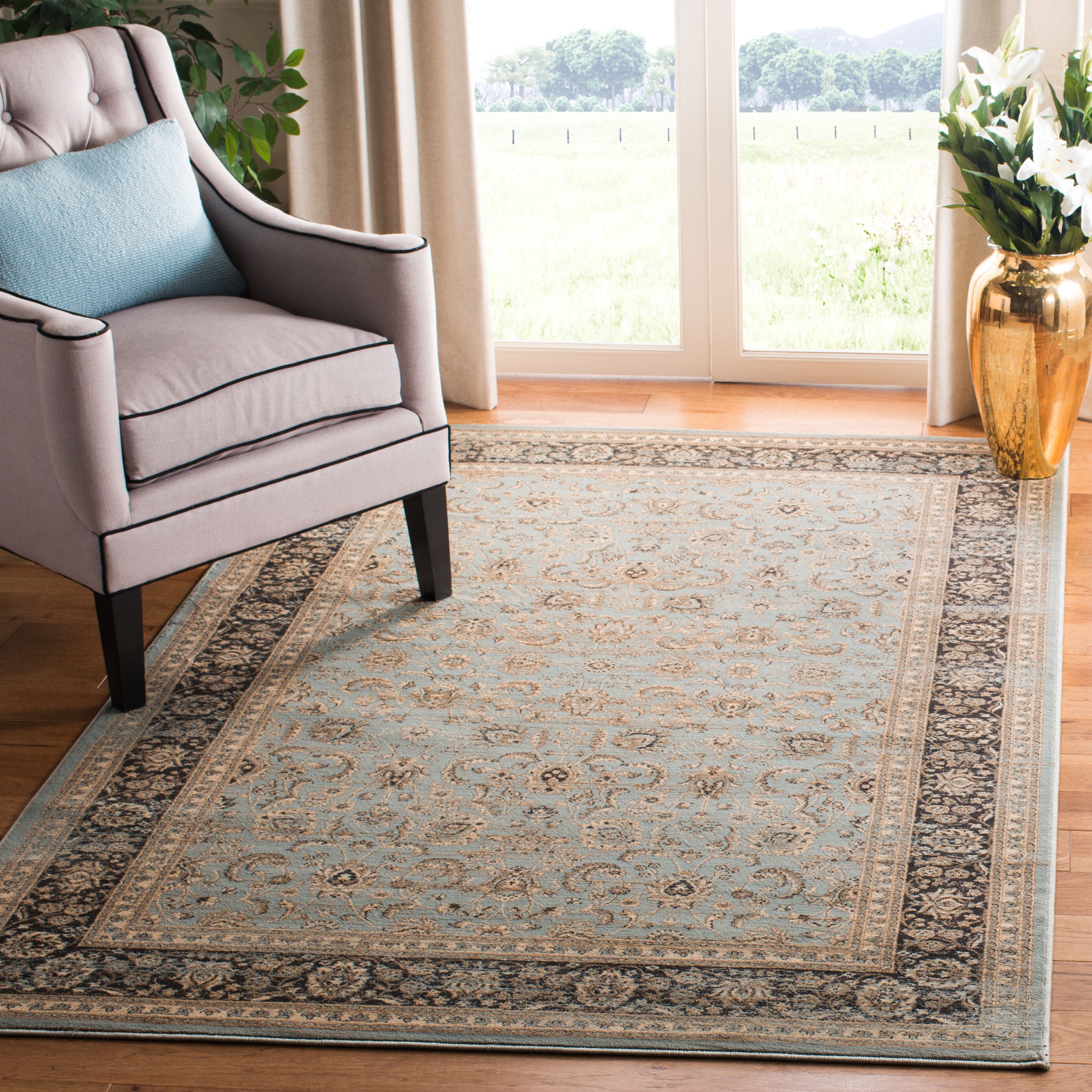Safavieh VTG571H-4 Vintage Celeste 4 x 6 (ft) Loomed Polypropylene Light Blue/Black Rectangular Indoor Distressed/Overdyed Vintage Area rug