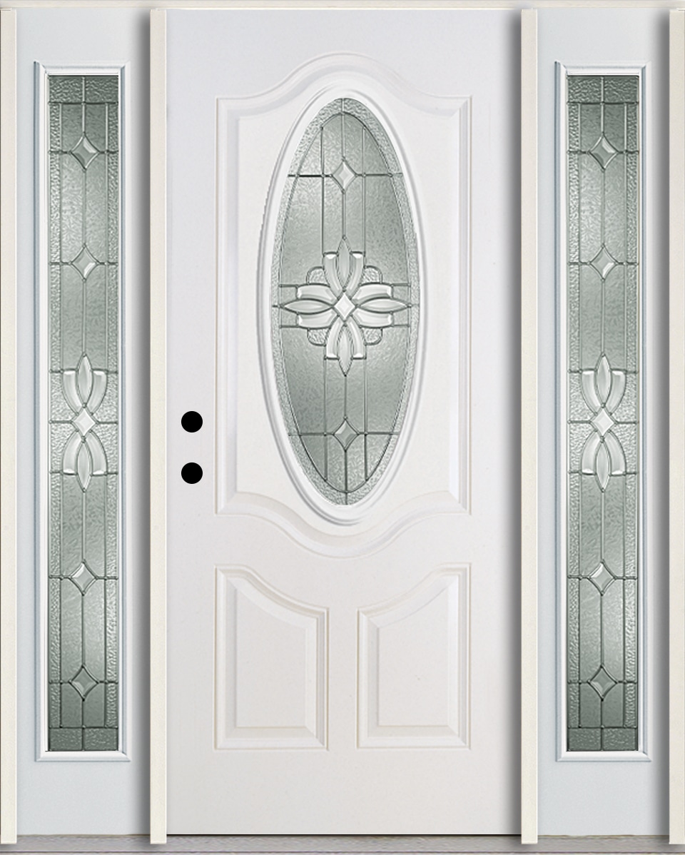 RELIABILT LO841854 Laurel 60-in x 80-in x 4-9/16-in Fiberglass Oval lite Right-hand inswing Modern White Painted Prehung Front Door with Sidelights Insulating core