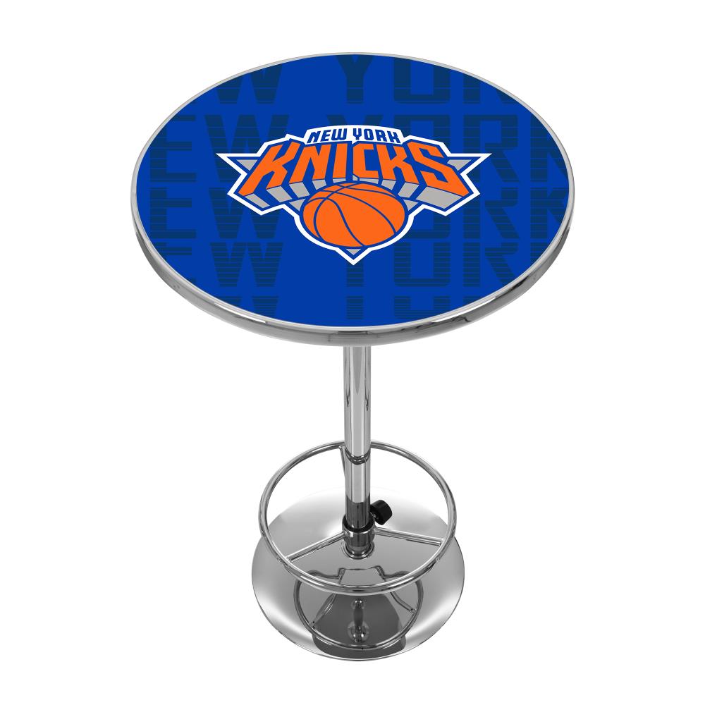 Trademark Gameroom NBA2000-NY3 New York Knicks Pub Tables Chrome Round Traditional Bar Table, Composite with Metal Pedestal Base 27.375-in L x 42-in H