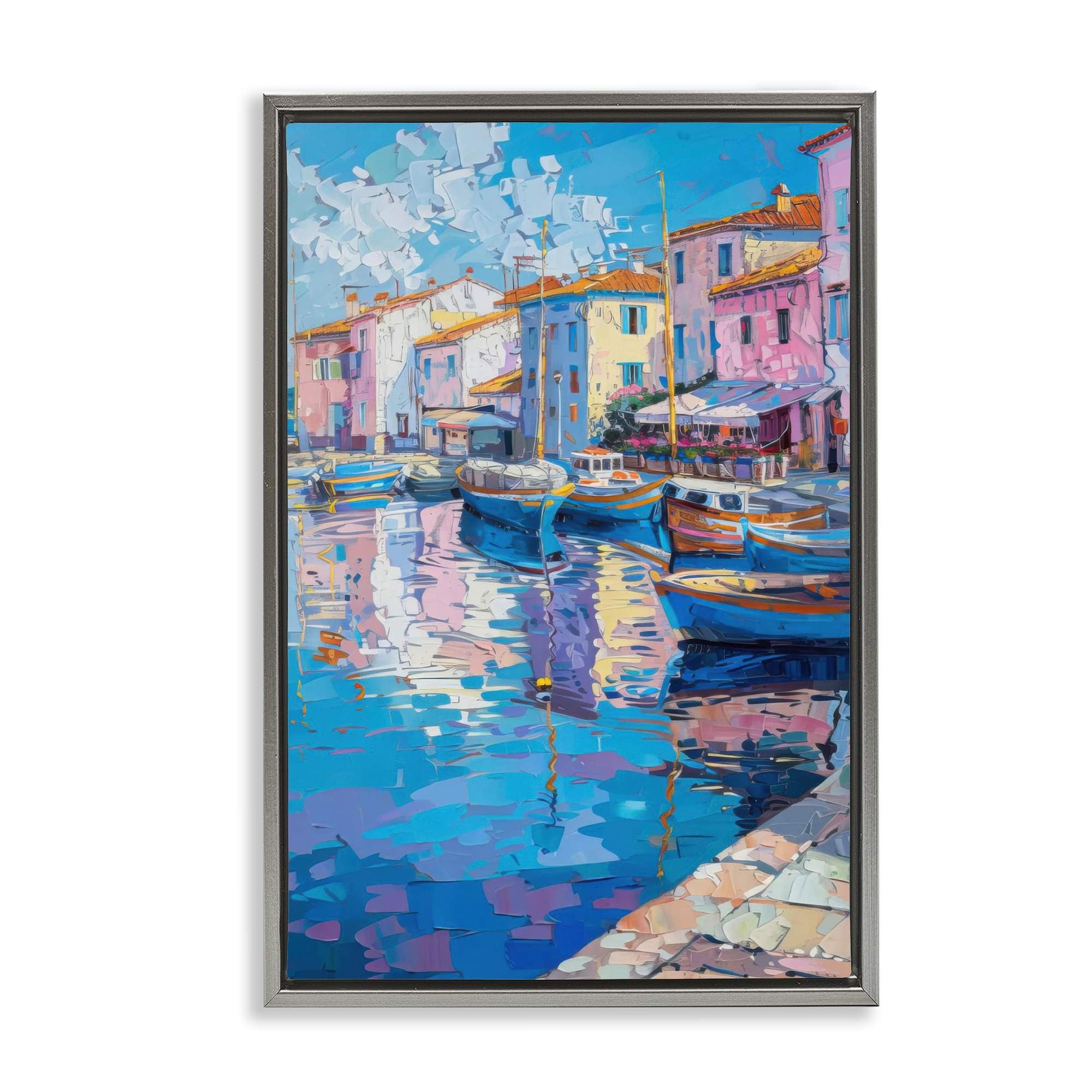 Stupell Industries BT-731-FFL-16X24 Abstract Harbor Reflection Gray Framed Floater Canvas Wall Art By LSR Design Studio 17 x 25