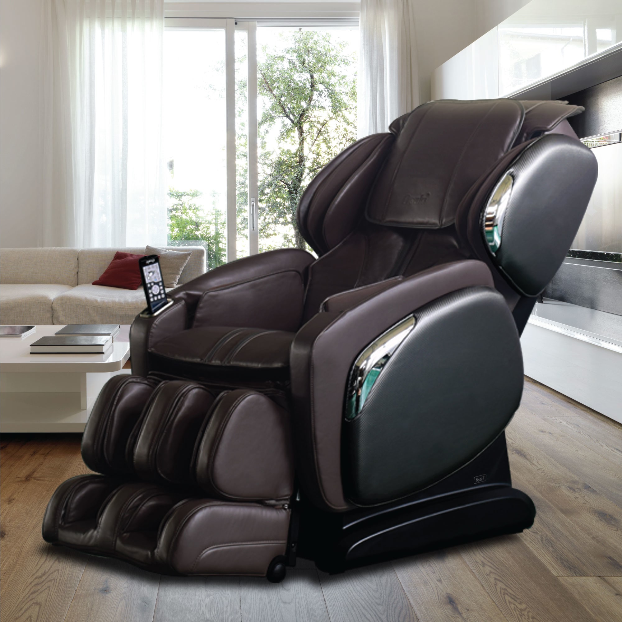 Brown Faux Leather Heated Zero Gravity Massage Chairs with