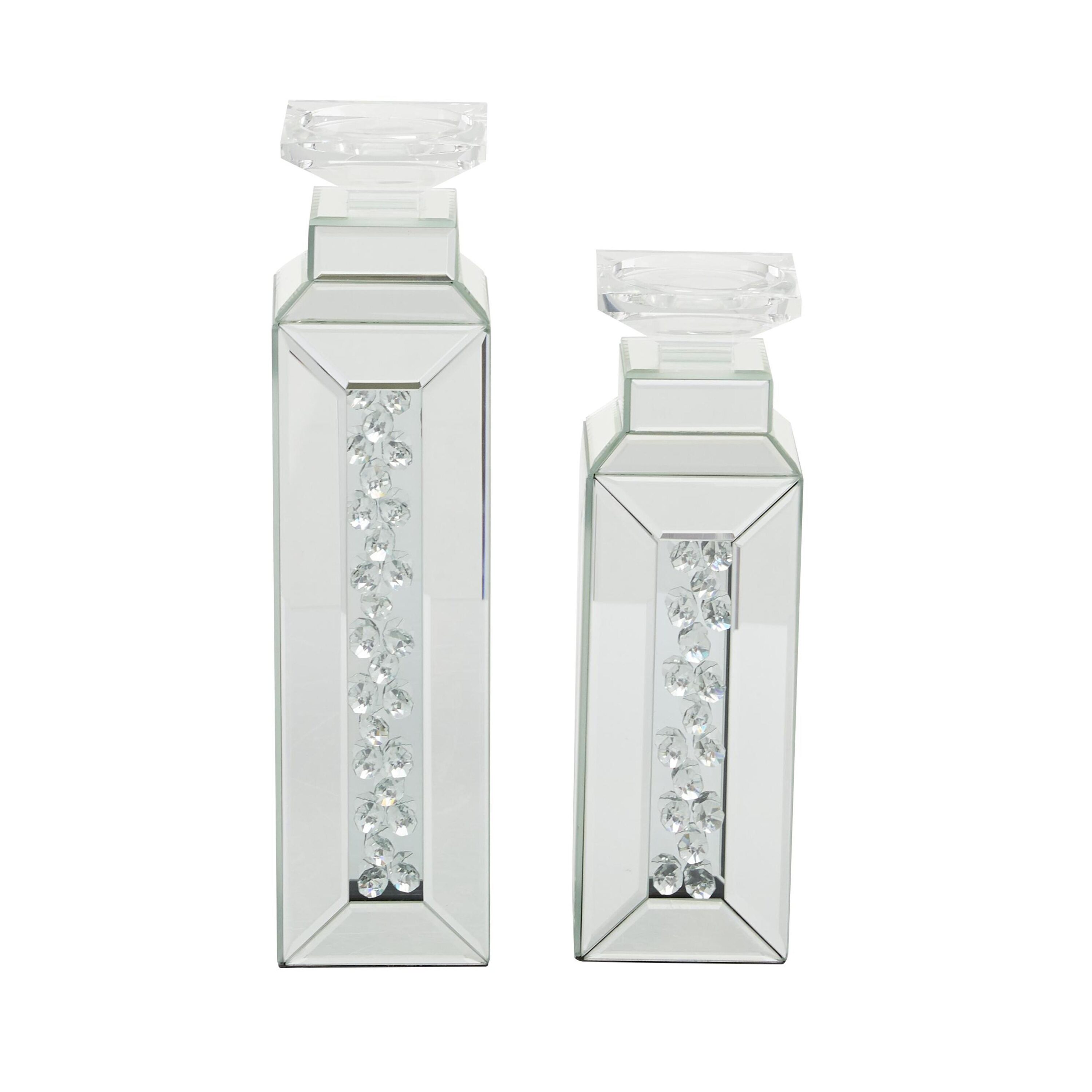 Silver Ceramic Candle Holders Set of 3 with Textured Base
