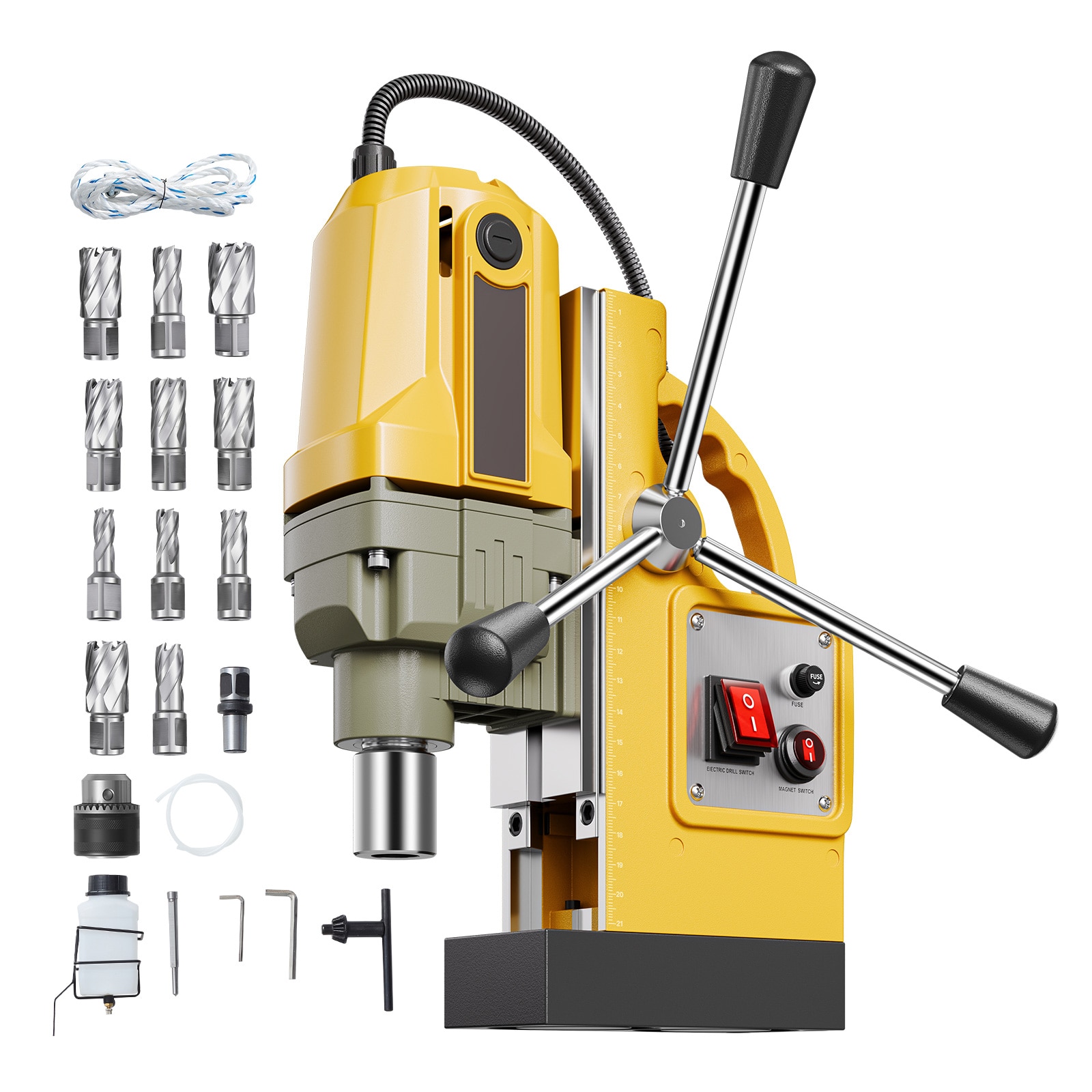 Mecale Magnetic Drill Press 1400W 1.6-in Boring Diameter with 11 Coring Bits 800-RPM for Metal Drilling