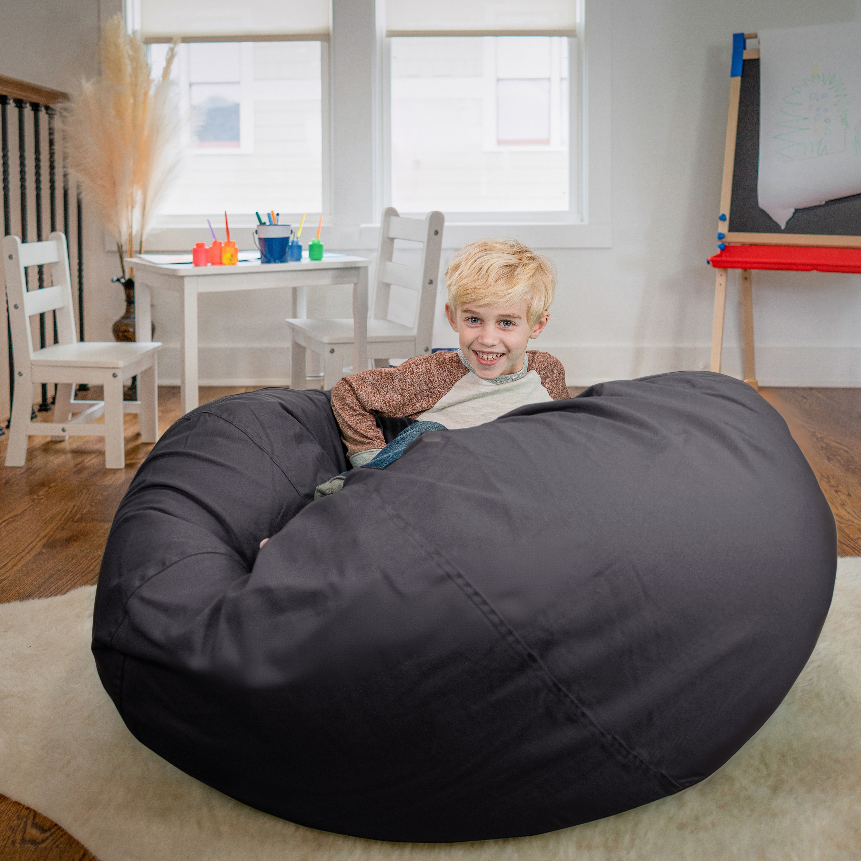Oversized Gray Bean Bag Chair with Removable Fabric Cover