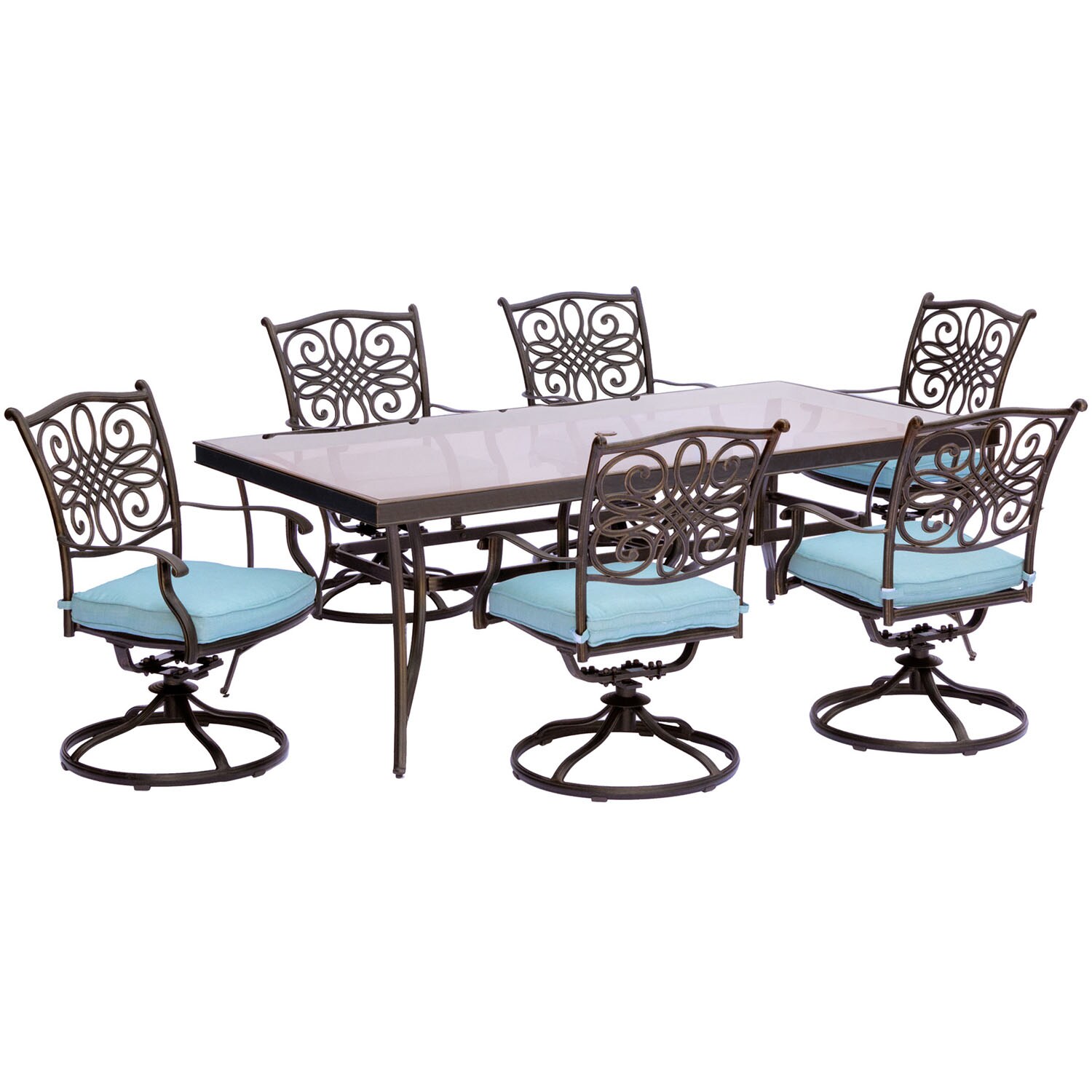 Traditions 7-Piece Blue Aluminum Dining Set with Glass-Top Table
