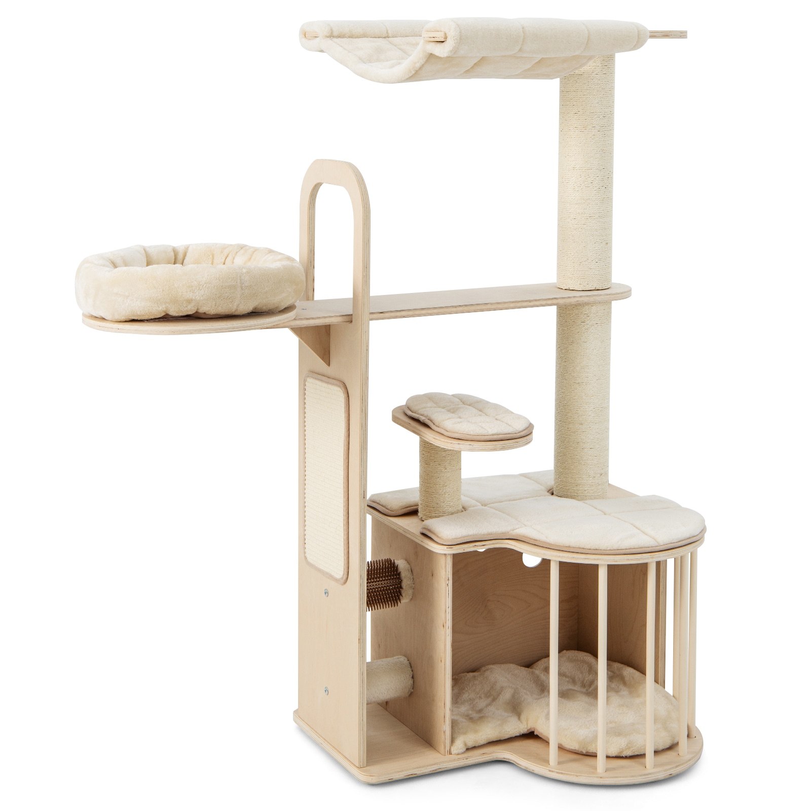 Slickblue D-CO-EB27001VP 55 x 41 Natural Wood Cat Tree with Condo Hammock and Sisal Scratching Posts Indoor
