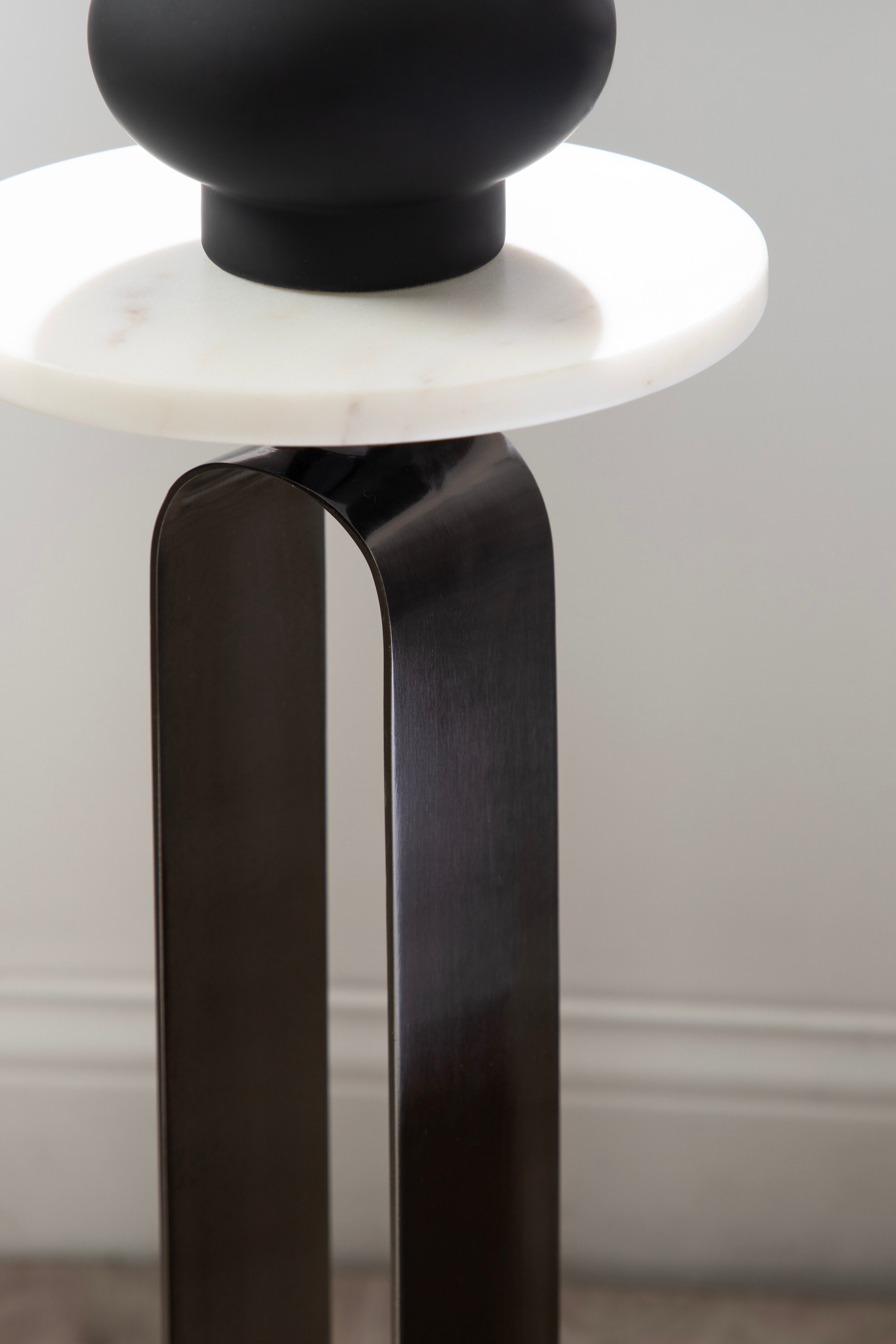 Helio 24" Round White Marble and Pewter Drink Table