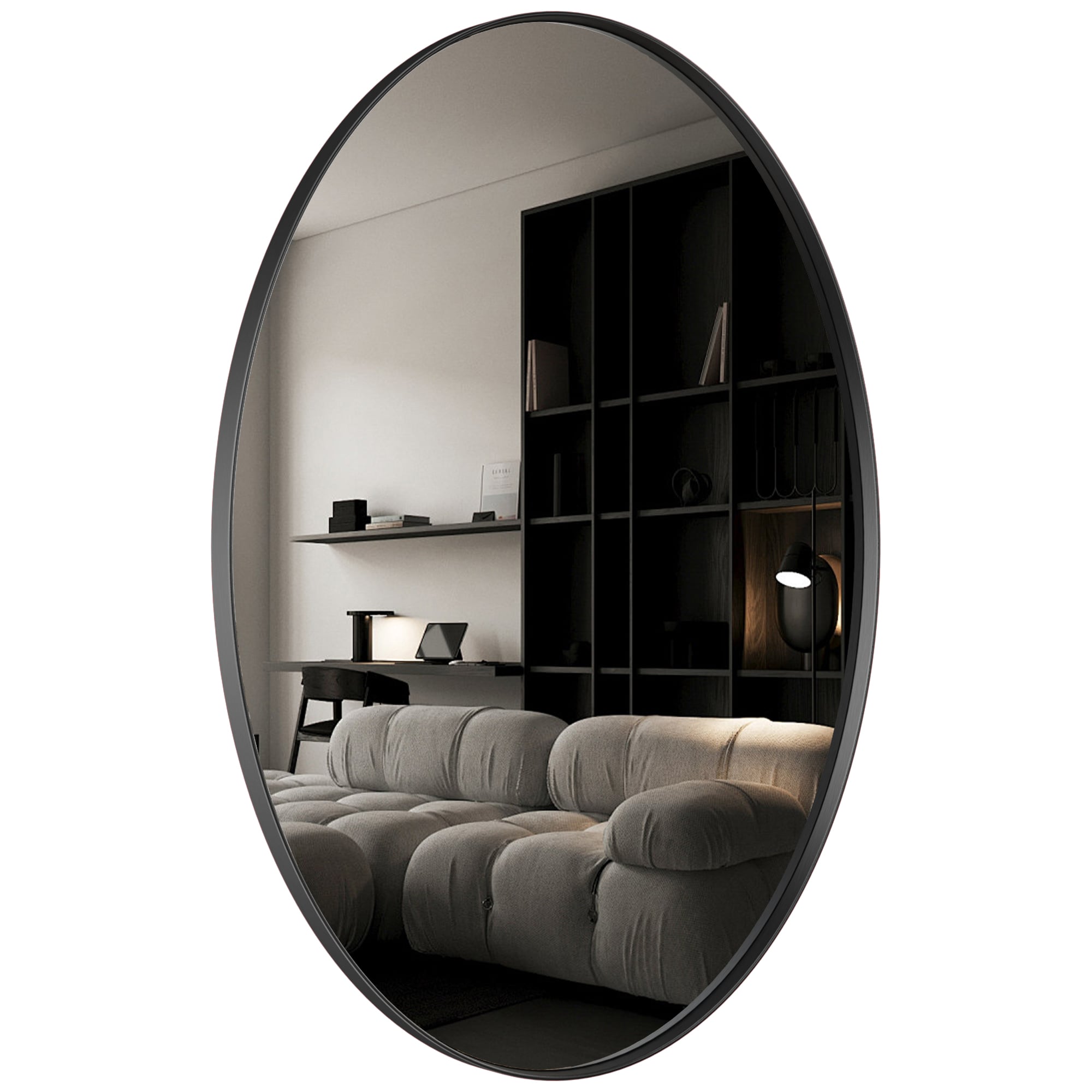 Clavie LS-22301-OBL Bathroom Mirrors Wall Mirrors Accent Mirrors 22-in W x 30.0-in H Oval Black Framed Wall Mirror