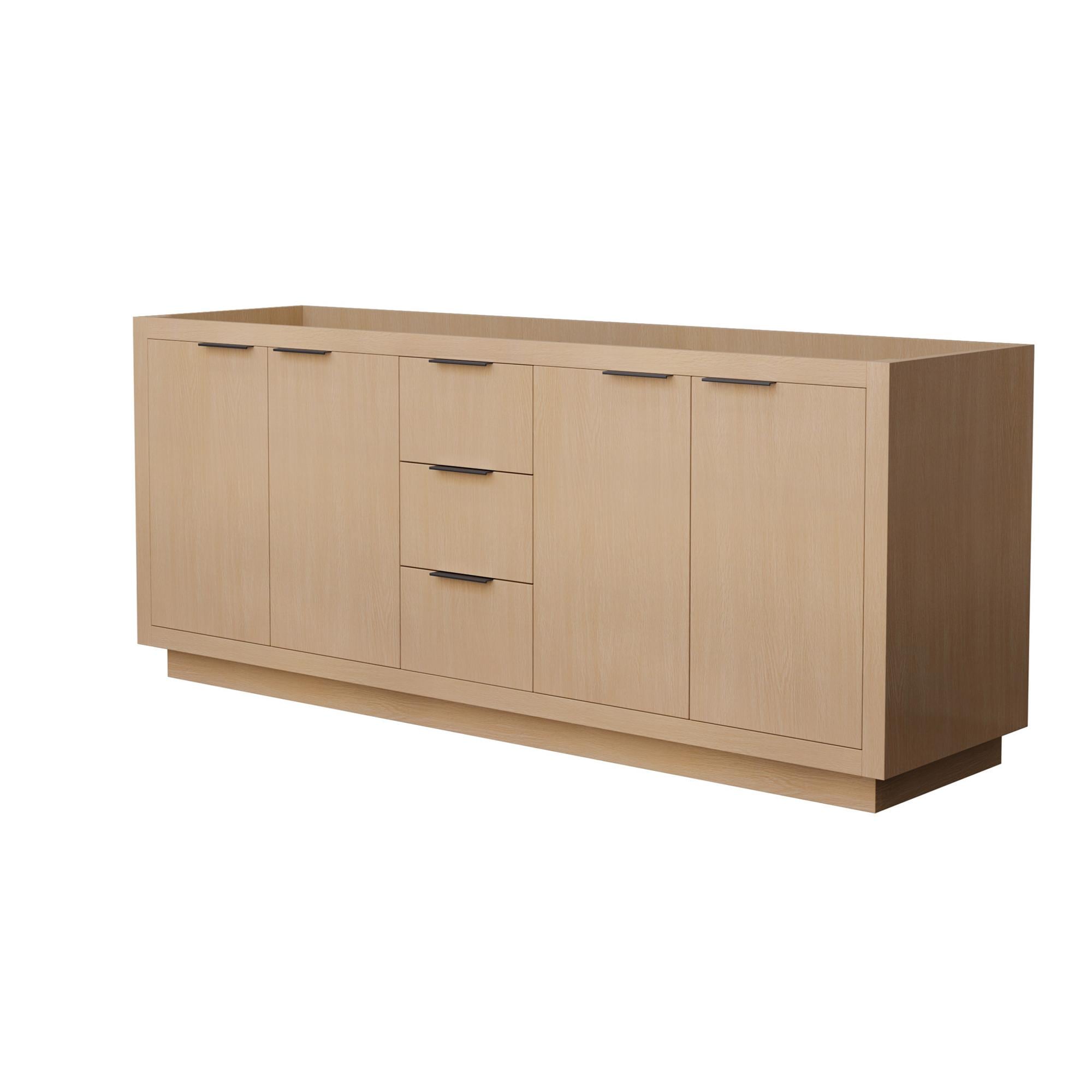 Wyndham Collection WCF282880DLBCXSXXMXX Maroni 80-in Light Straw with Matte Black Trim Bathroom Vanity Base Cabinet without Top