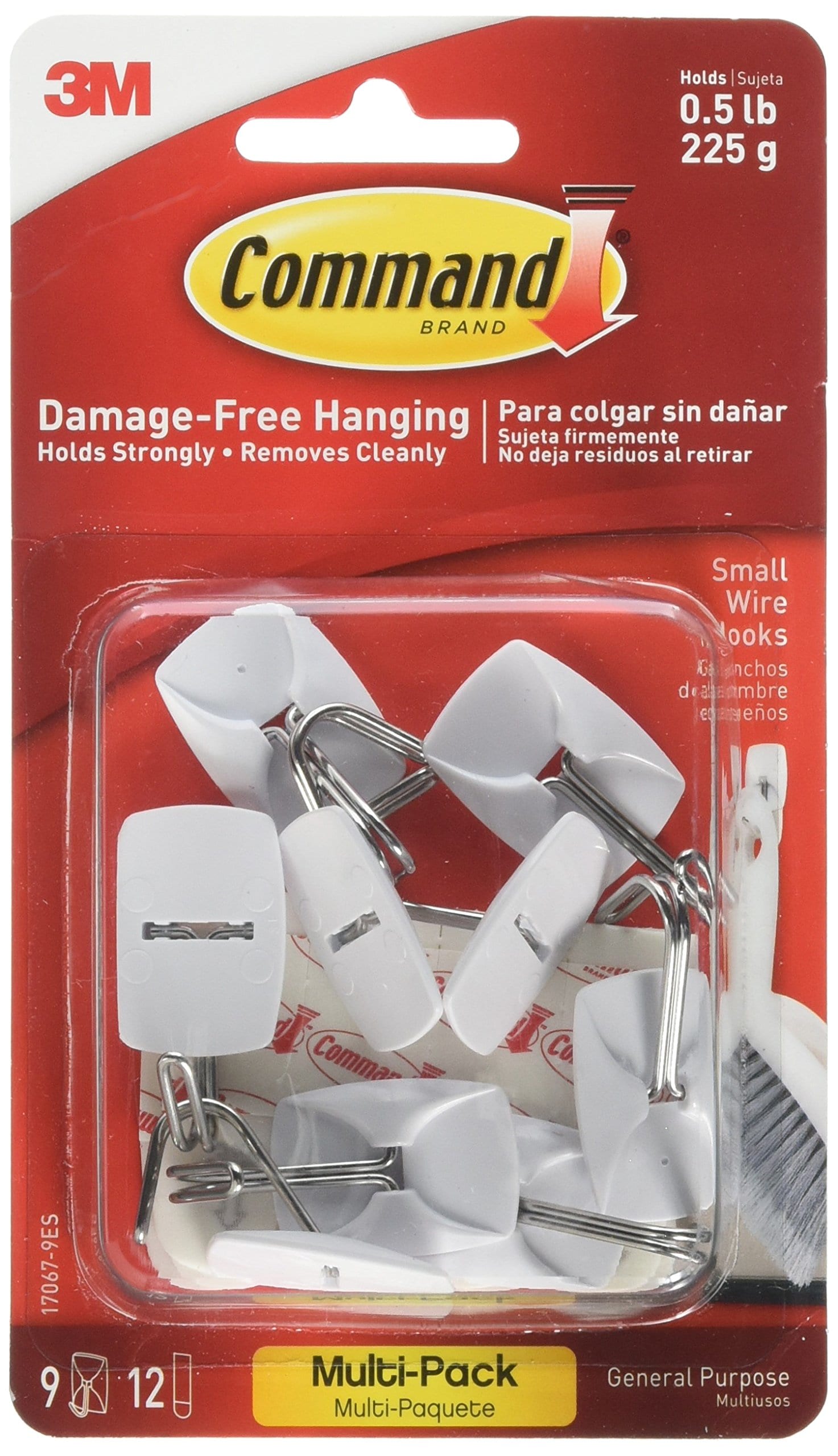 3M  Command Small Wire Hooks Metal White 9 Hooks and 12 Strips 0.5 lb Capacity