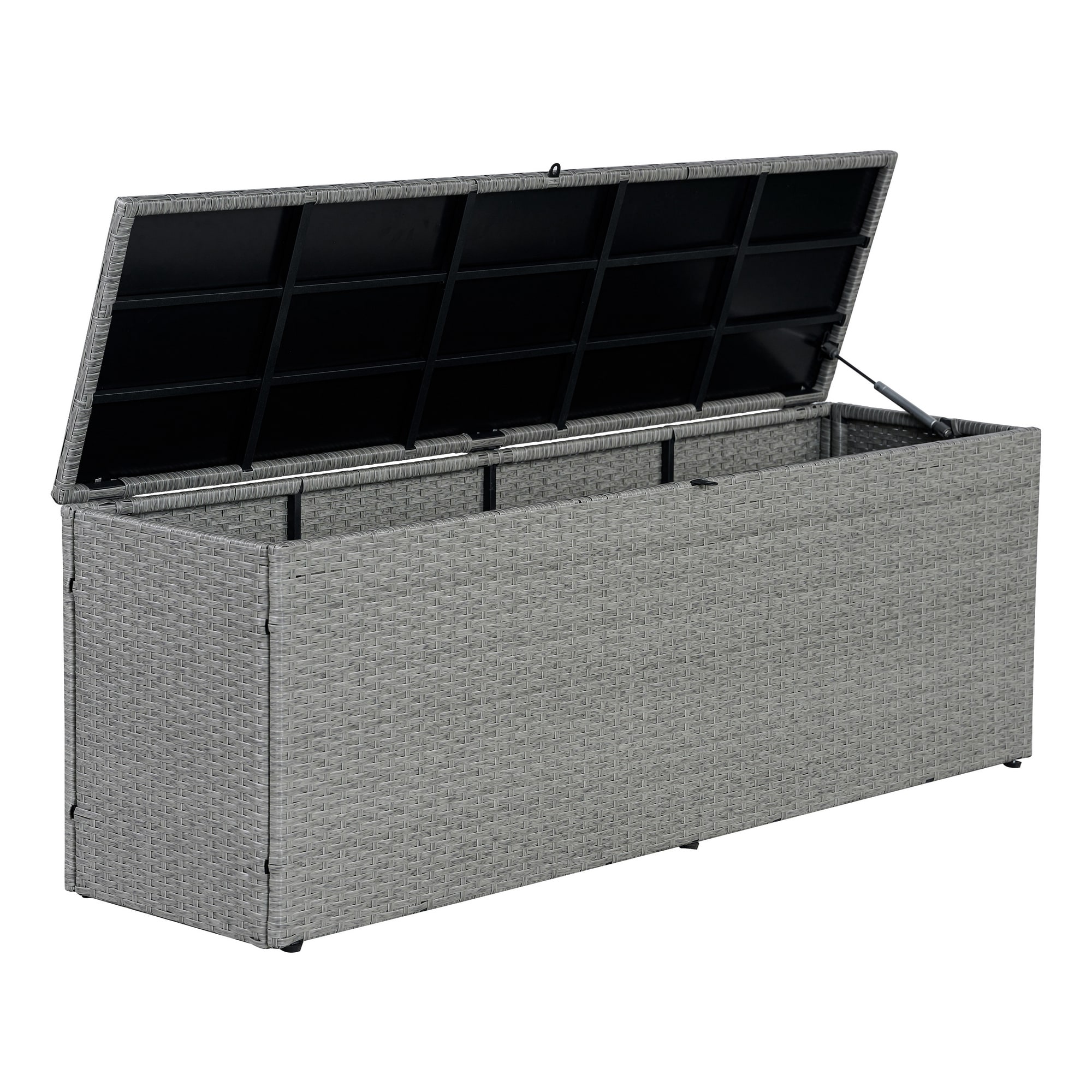 happimess TRK1002A Nino Modern Minimalist Faux Wicker 73.31-Gallon Gray Plastic Deck Box