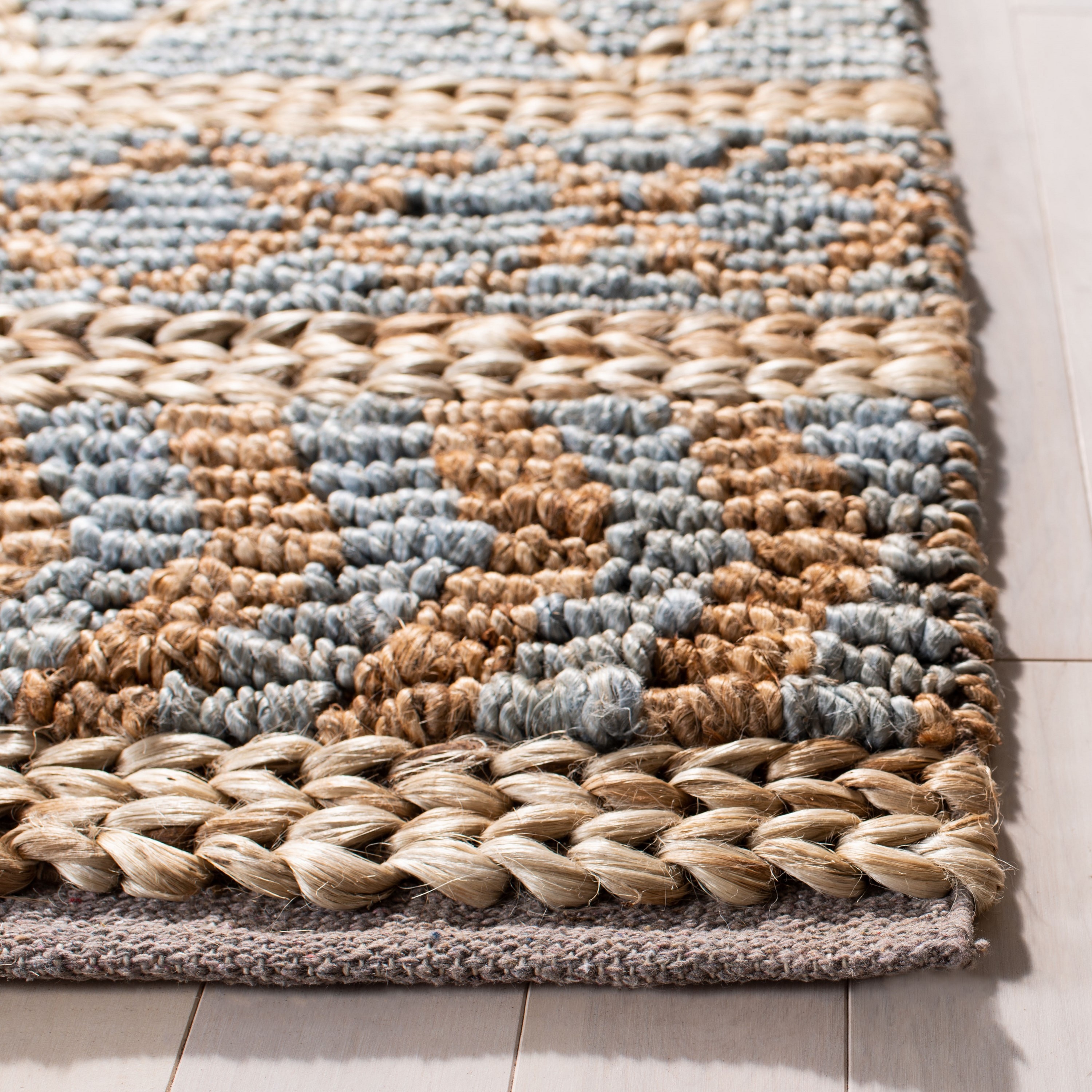 Blue and Natural Flat Woven Reversible Cotton 8' x 10' Rug