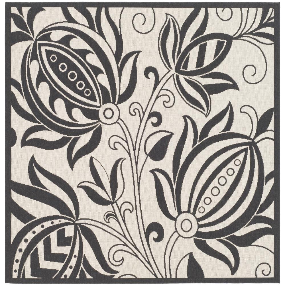Safavieh CY2961-3901-8SQ Courtyard Blossums 8 x 8 (ft) Loomed Polypropylene Sand/Black Square Indoor/Outdoor Floral/Botanical Area rug