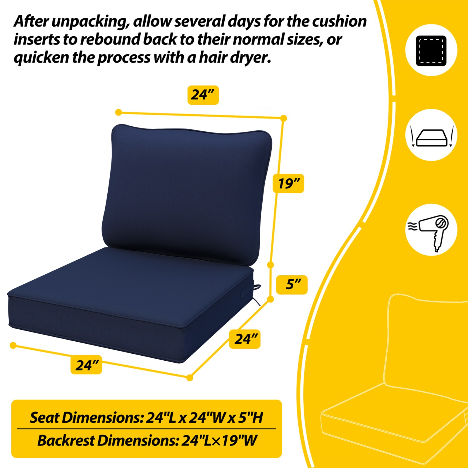 AAAAAcessories 24-in X 24-in Blue Deep Seat Patio Chair Cushion In The ...