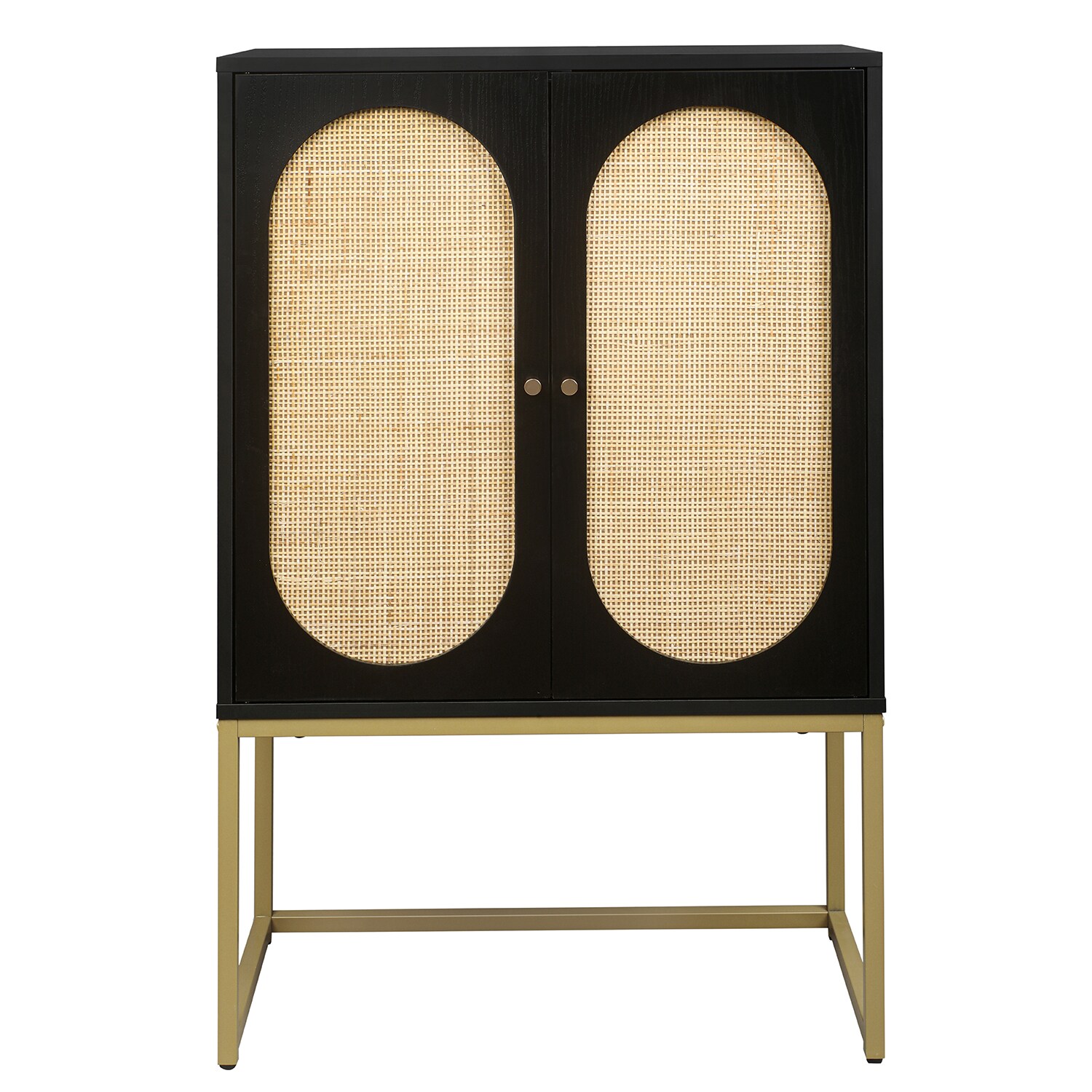 SINOFURN Traditional Wood Accent Chest with 2 Doors, Natural Finish, Adjustable Shelf, and Rattan Bark Decoration
