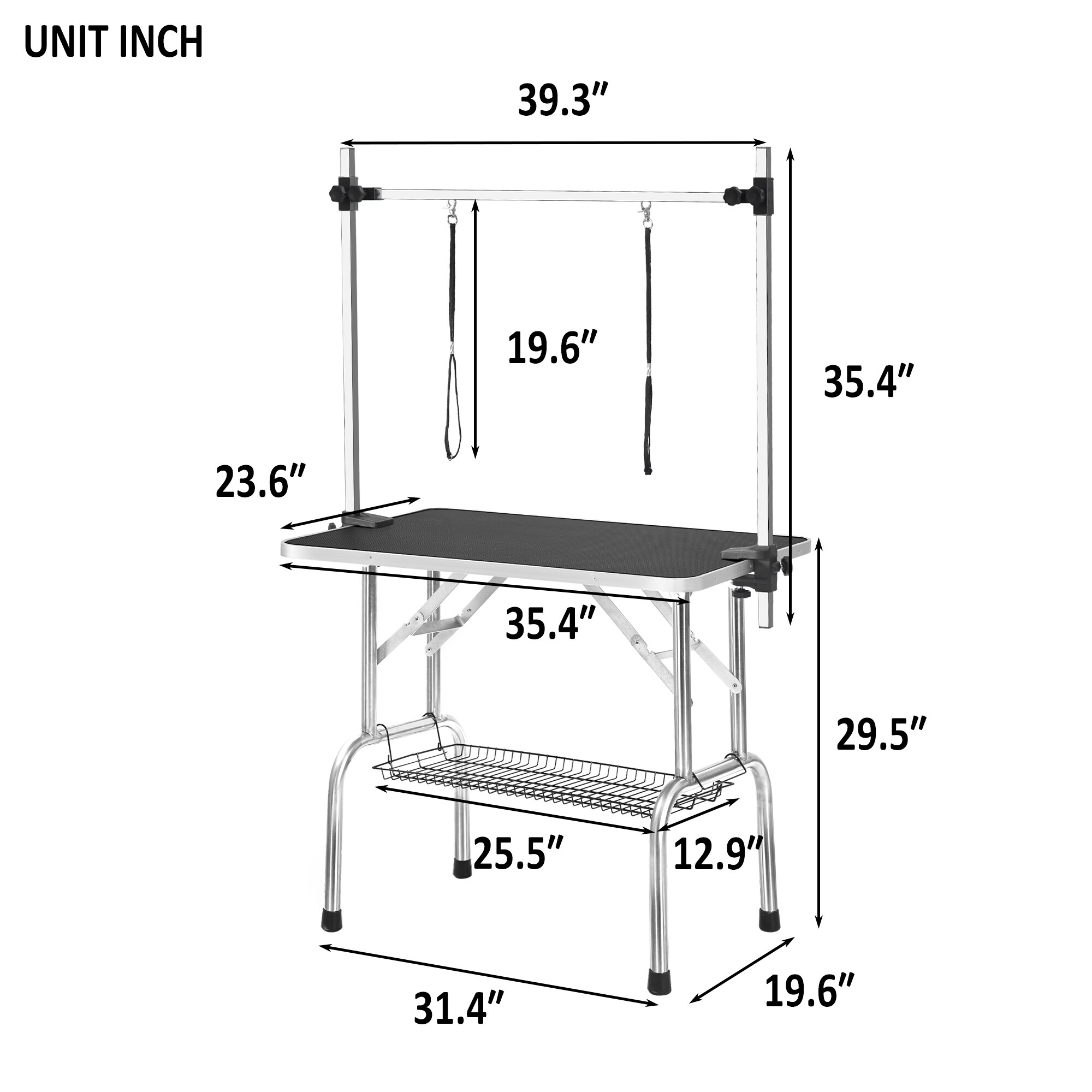 Mondawe 36-in Adjustable Pet Grooming Table for Medium Dogs/Cats - Silver, Commercial Use, Sturdy Construction Stainless Steel | MD-CHW011