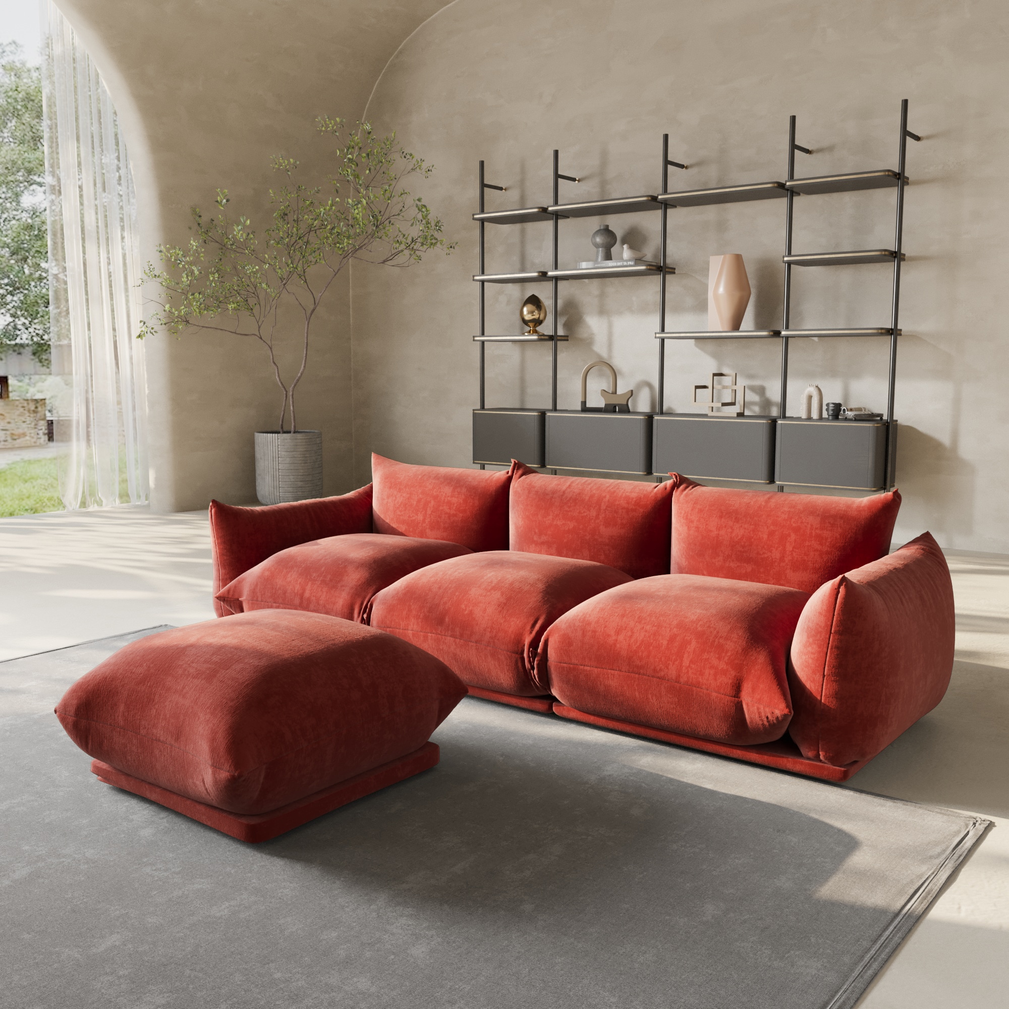 BuotiqHom DH-A-119OR-S3+1 104-in Modern Orange Chenille 4 -seater Sectional