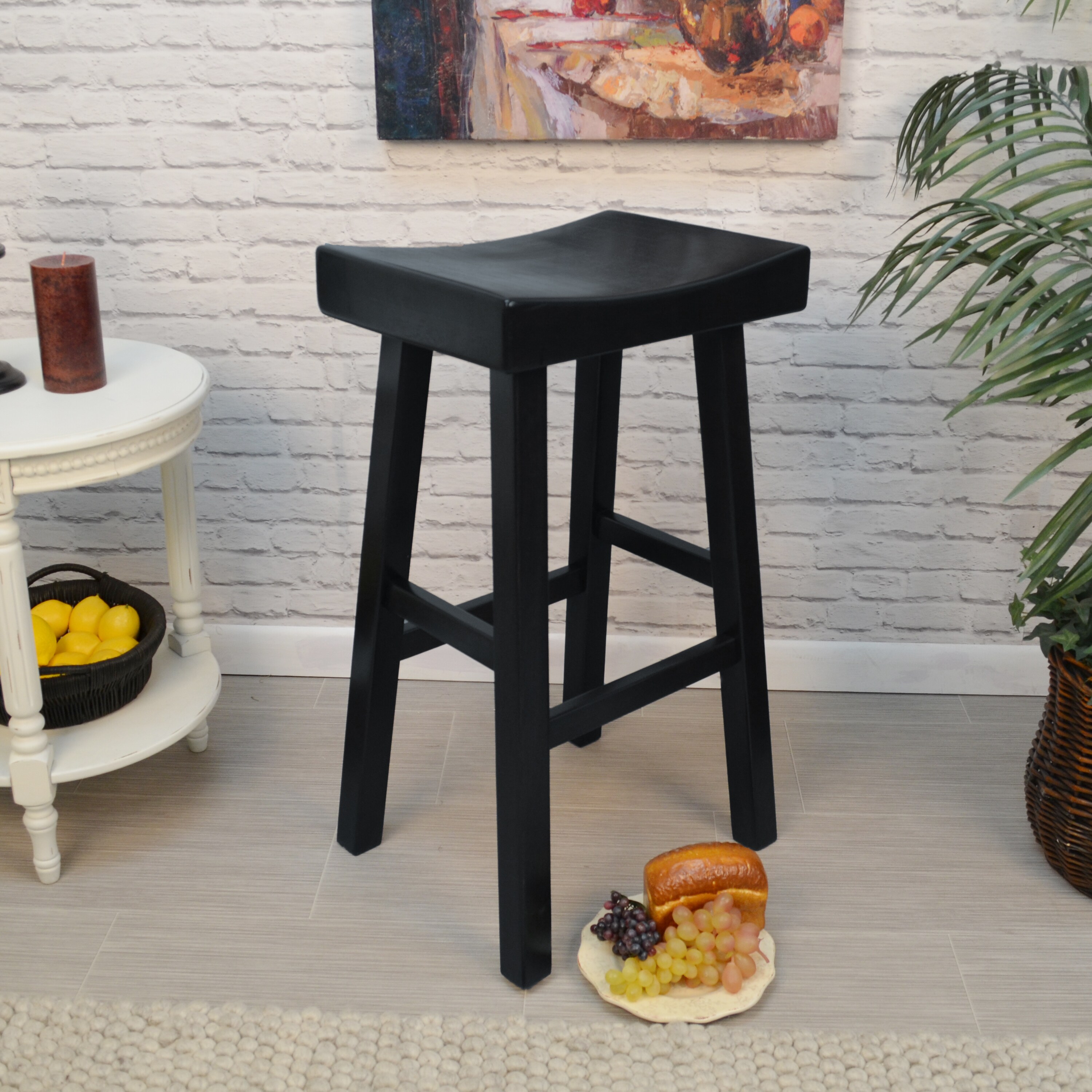Black Wood 30" Saddle Style Backless Bar Stool