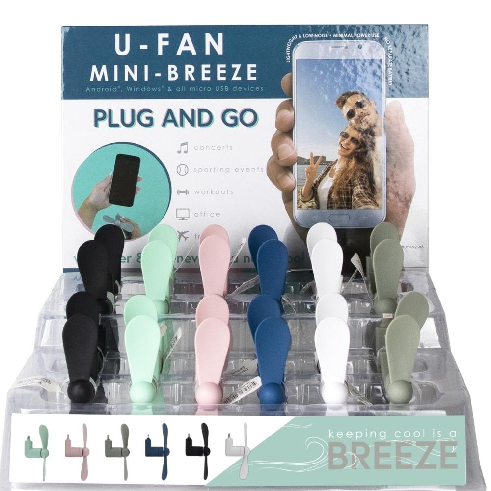 DDI DLR454494  2325072 U-Fan Mini-Breeze Phone Fan, Assorted Color- 24 Per Pack- Case of 24
