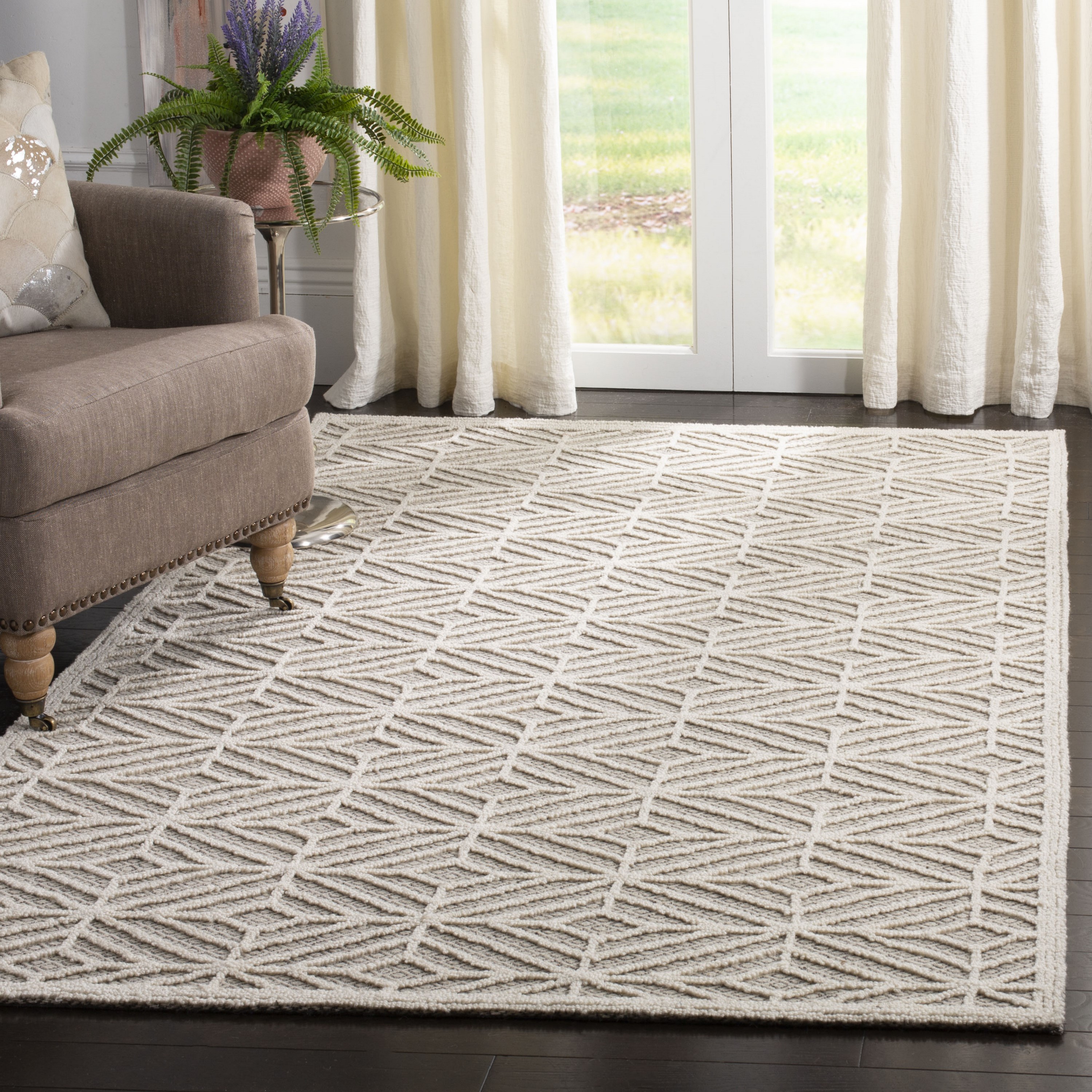 Ivory and Black Geometric Hand-Tufted Wool Area Rug