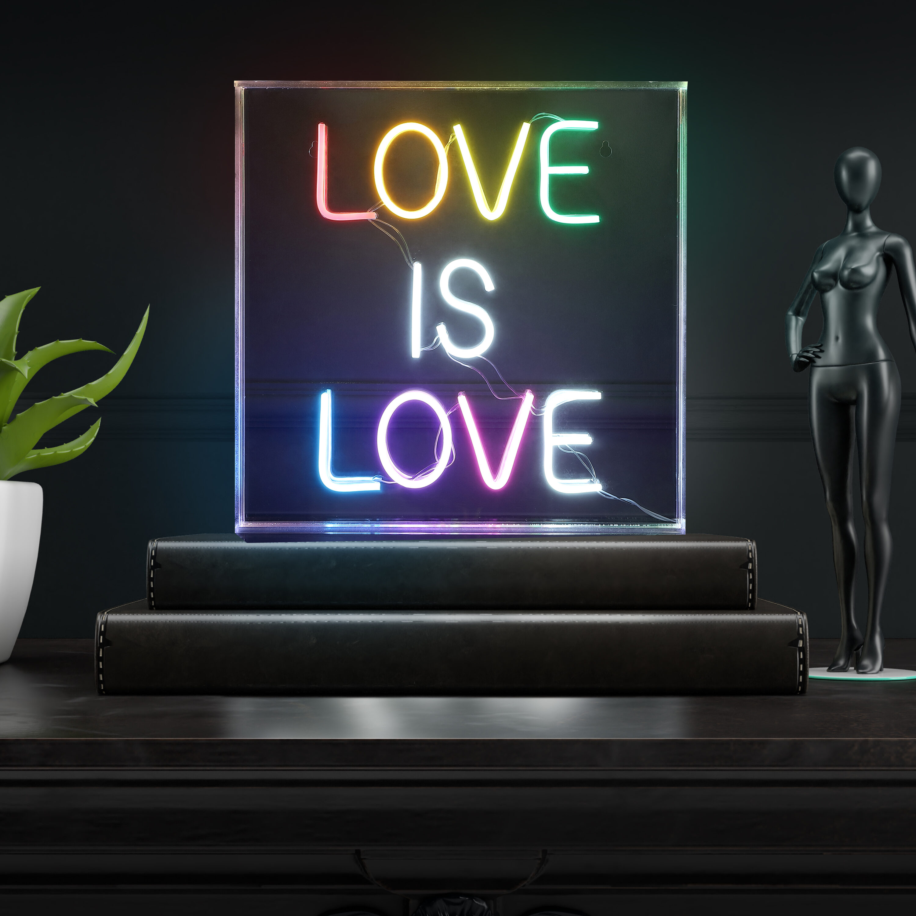 Multi-Colored Acrylic LED Neon Love Is Love Sign, 15-Inch