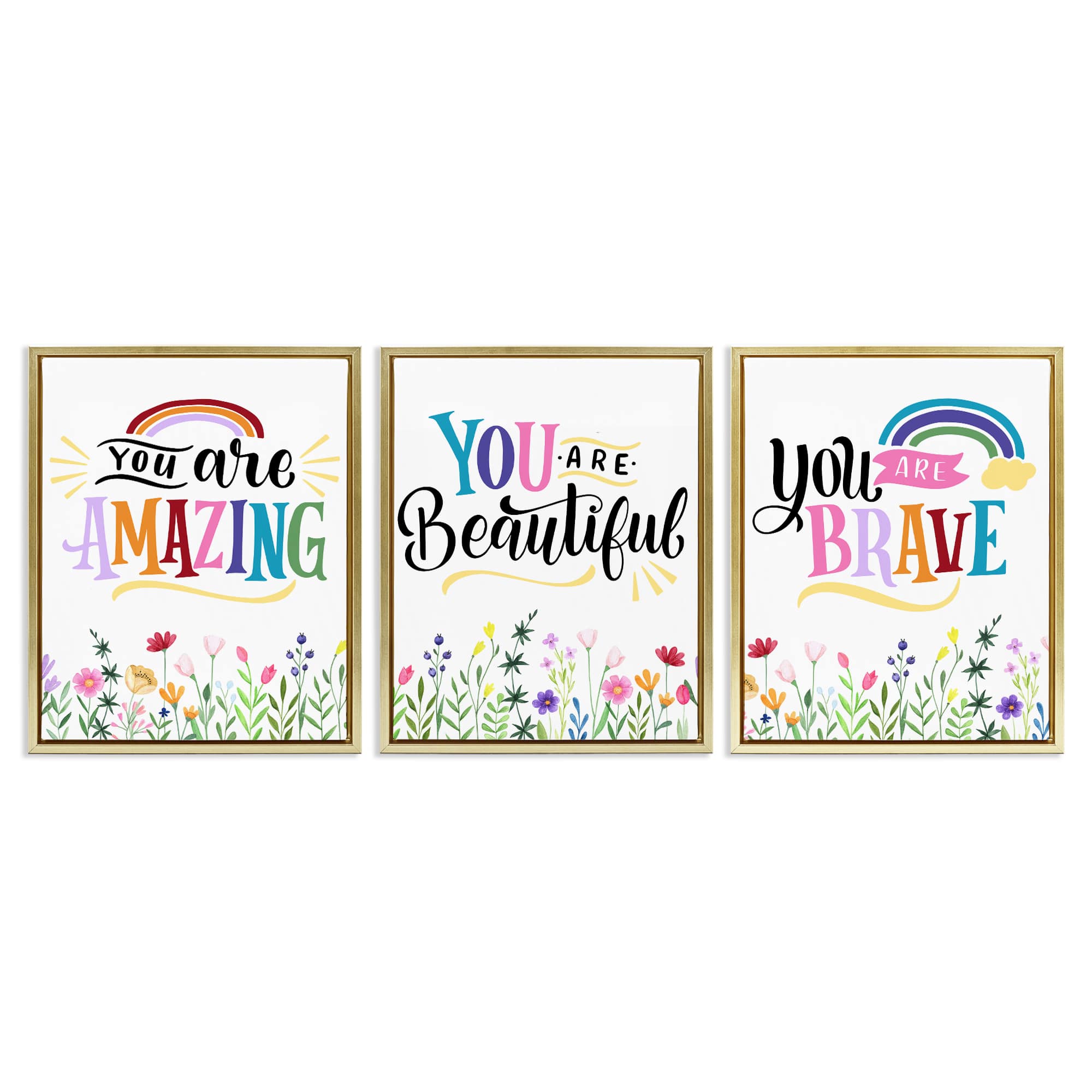 Stupell Industries A3-455-FFG-3PC-24X30 Confidence Sentiments with Florals 3 Piece Gold Framed Floater Canvas Set By Kim Allen 25 x 31