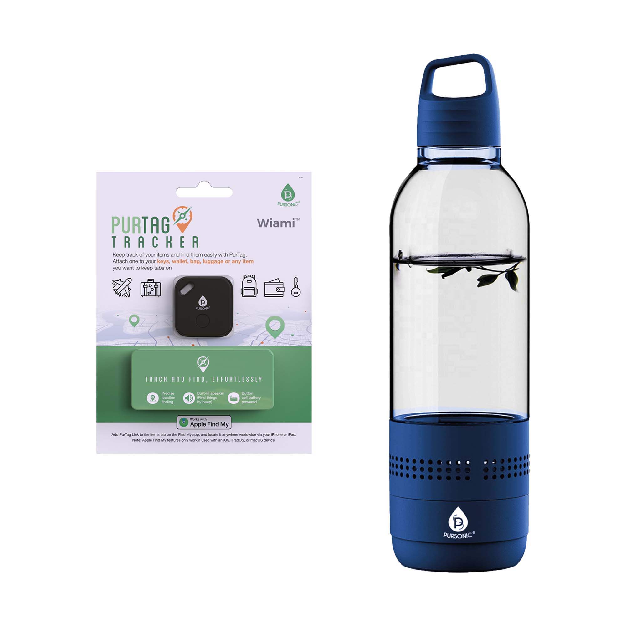 Pursonic BTS170-PTT1 2 in 1 Water Bottle Speaker  Purtag Tracker Bundle  Hydration Music  Security On the Go