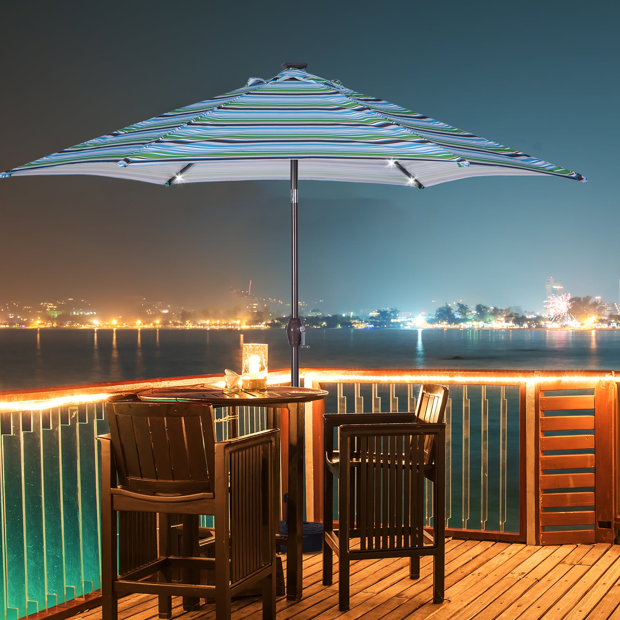 Bayfeve BFBU-33612 8.7-ft Steel Push-button Tilt Market Patio Umbrella with Lights