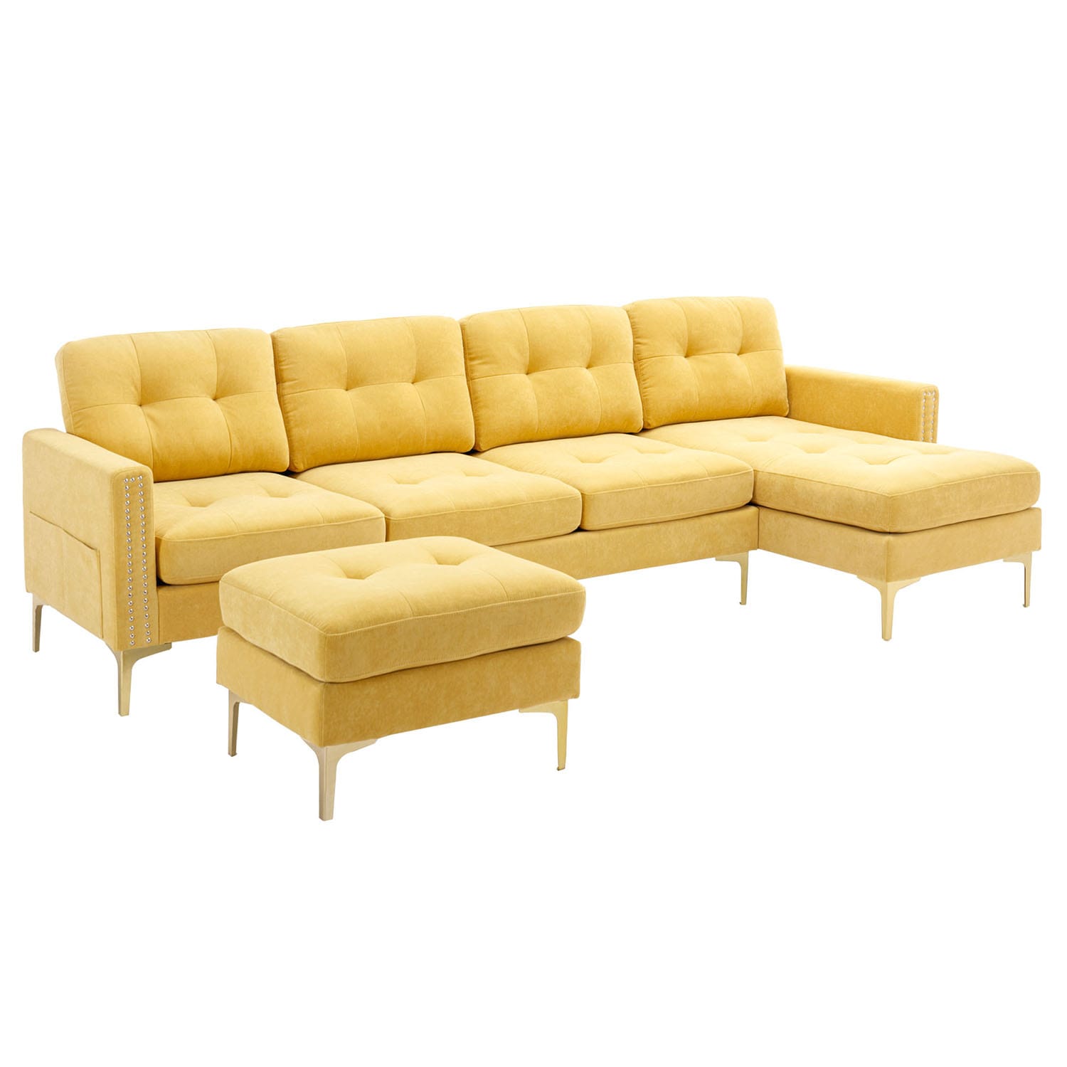 Bybafun YA3700104 111-Inches Coastal Yellow Velvet Sectional