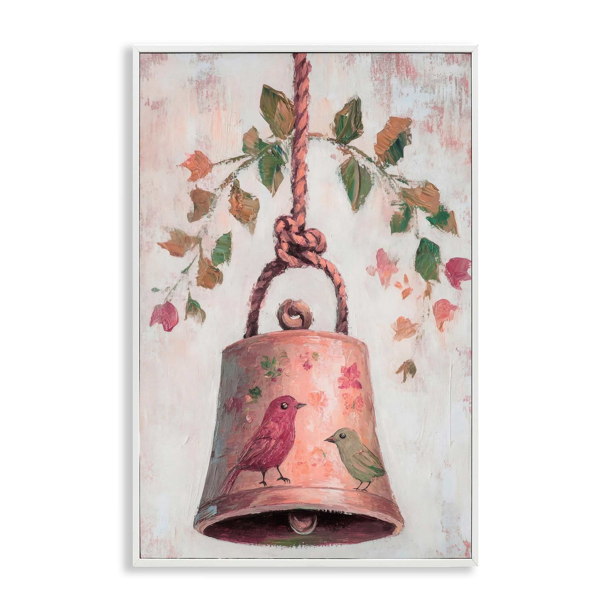 Stupell Industries - Vintage Christmas Bell White Framed Giclee Art 12 x 18
