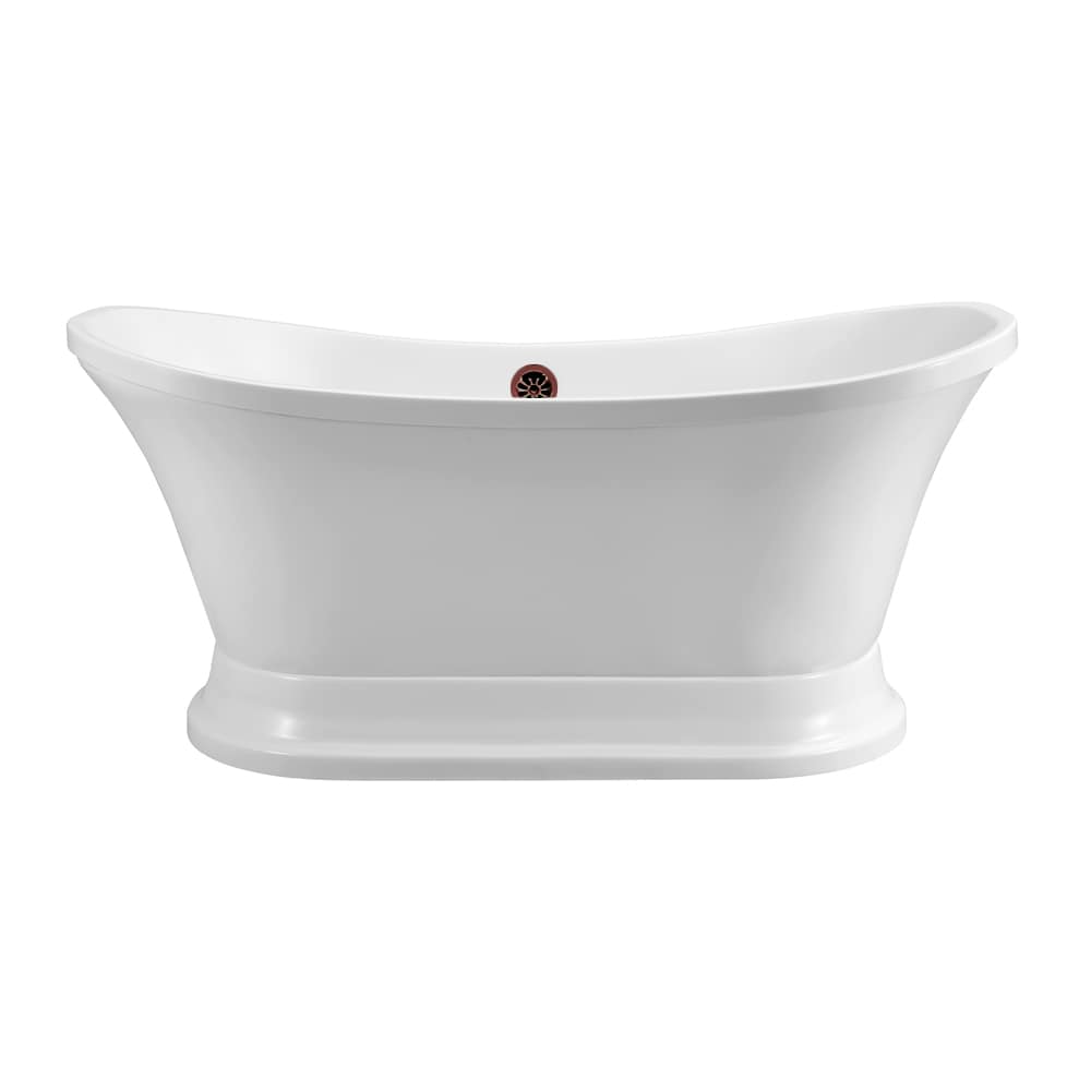60" White Freestanding Acrylic Bathtub with Bronze Drain