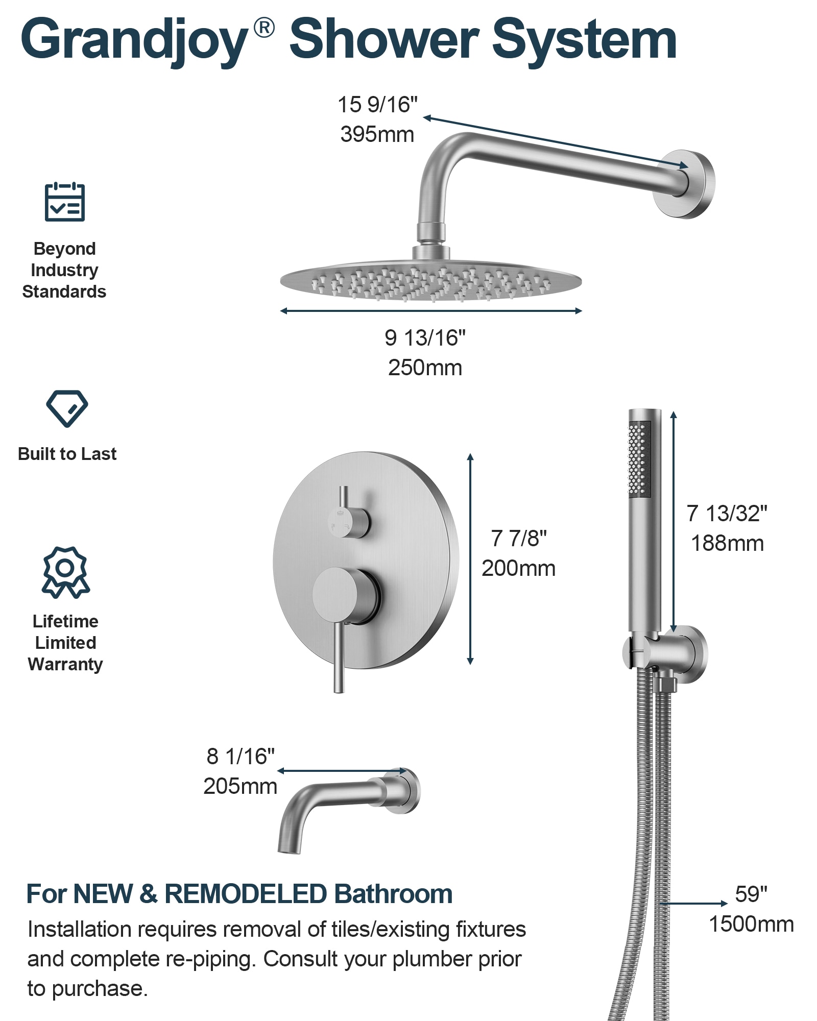 GRANDJOY TOBILI203ORB Showerhead-Bar-Panels - View #10
