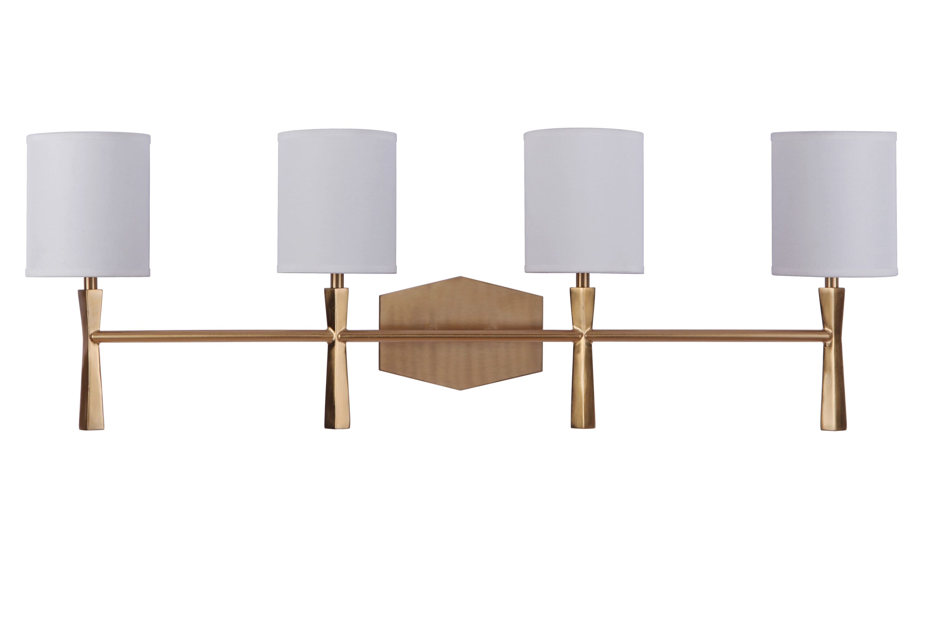 Satin Brass 4-Light Vanity with White Linen Shades