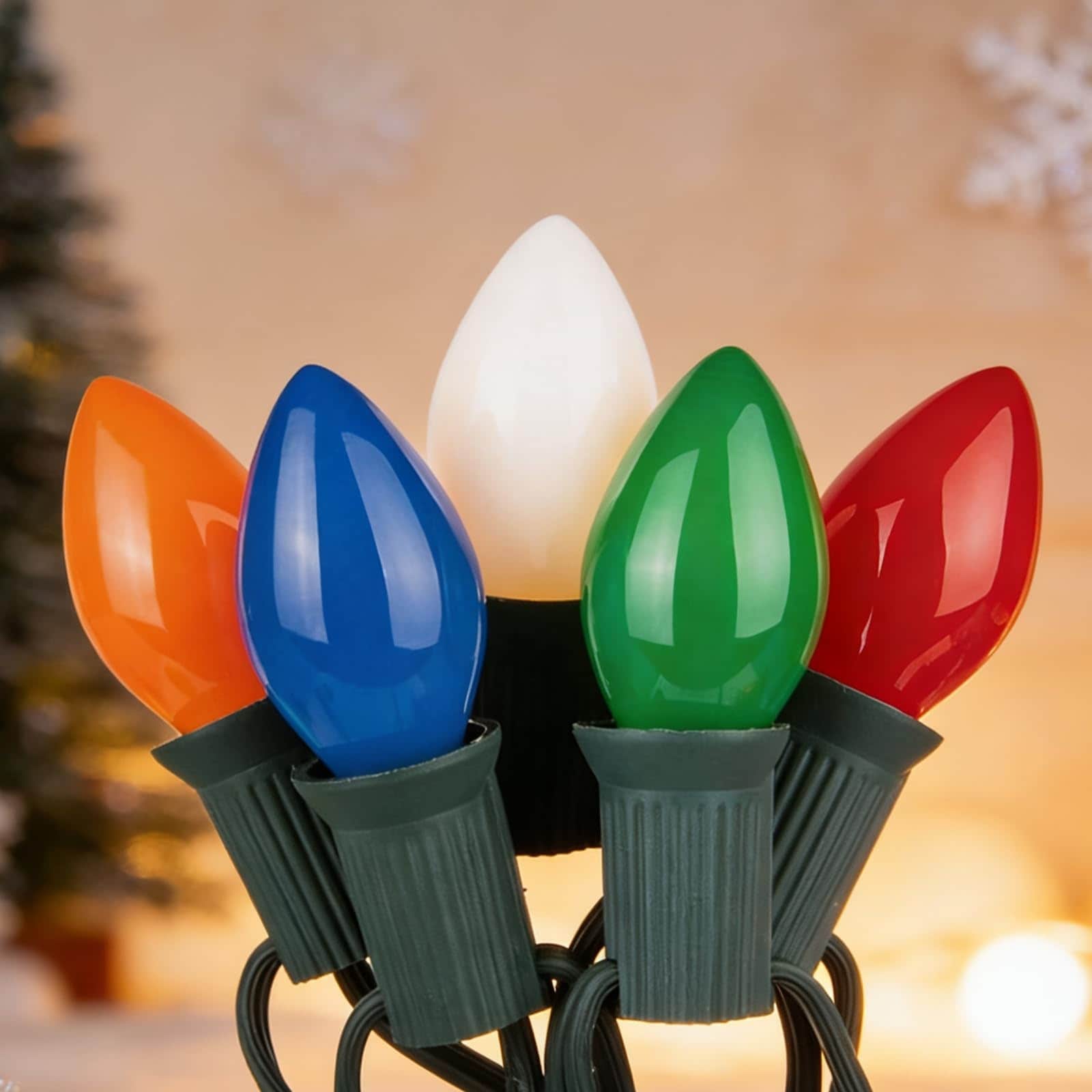 Vrbgify  C7 Multicolor Christmas Lights Outdoor 26Ft Vintage Incandescent String Lights with 27 Ceramic Bulbs Waterproof UL Certified End to End