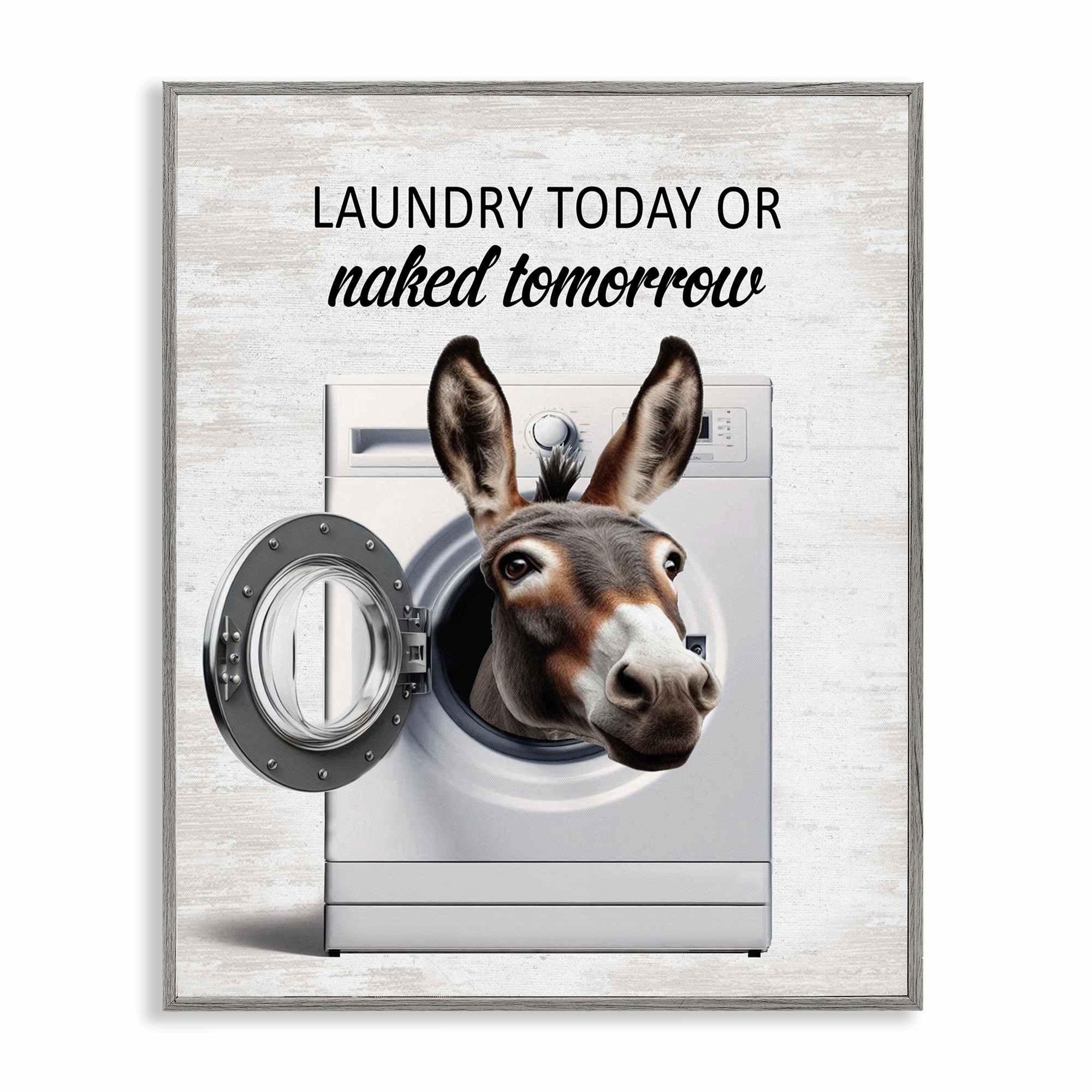 Stupell Industries BS-915-GFF-24X30 Funny Donkey Washing Machine Gray Framed Giclee Art By Lettered and Lined 24 x 30