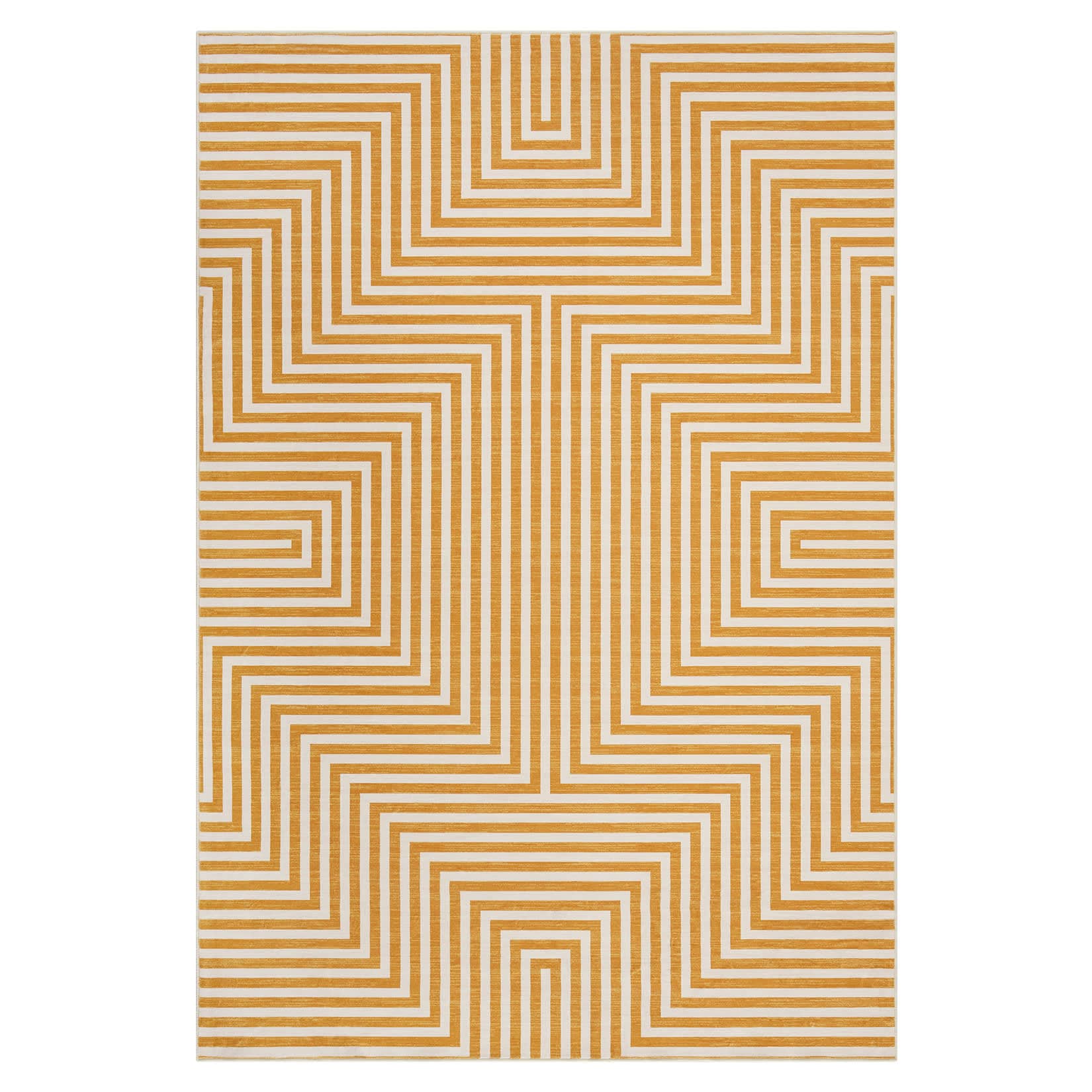 Qeetex SUNNY-PHK-357M7J4A 5 x 7 ft Orange Rectangular Living Room Bedroom Nursery Dining Room Geometric Stripped Lines Print Polyester Modern Washable Non Slip Area Rug