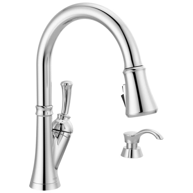 Delta Savile Chrome 1 Handle Deck Mount Pull Down Handle Kitchen Faucet Deck Plate Included In The Kitchen Faucets Department At Lowes Com