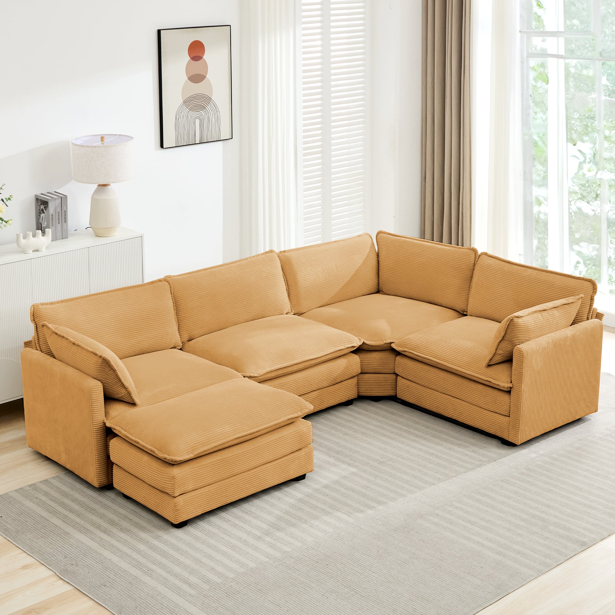 VOUA SAF-RMLC-GD 113-in Casual Yellow 5 -seater Sectional