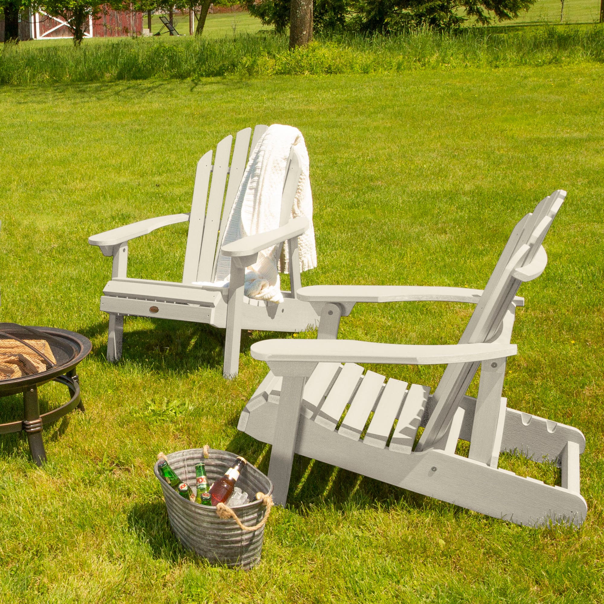 highwood AD-KITCHL6-WAE Adirondack Set of 2 Whitewash Poly-lumber Frame Stationary Adirondack Chair with Slat Seat