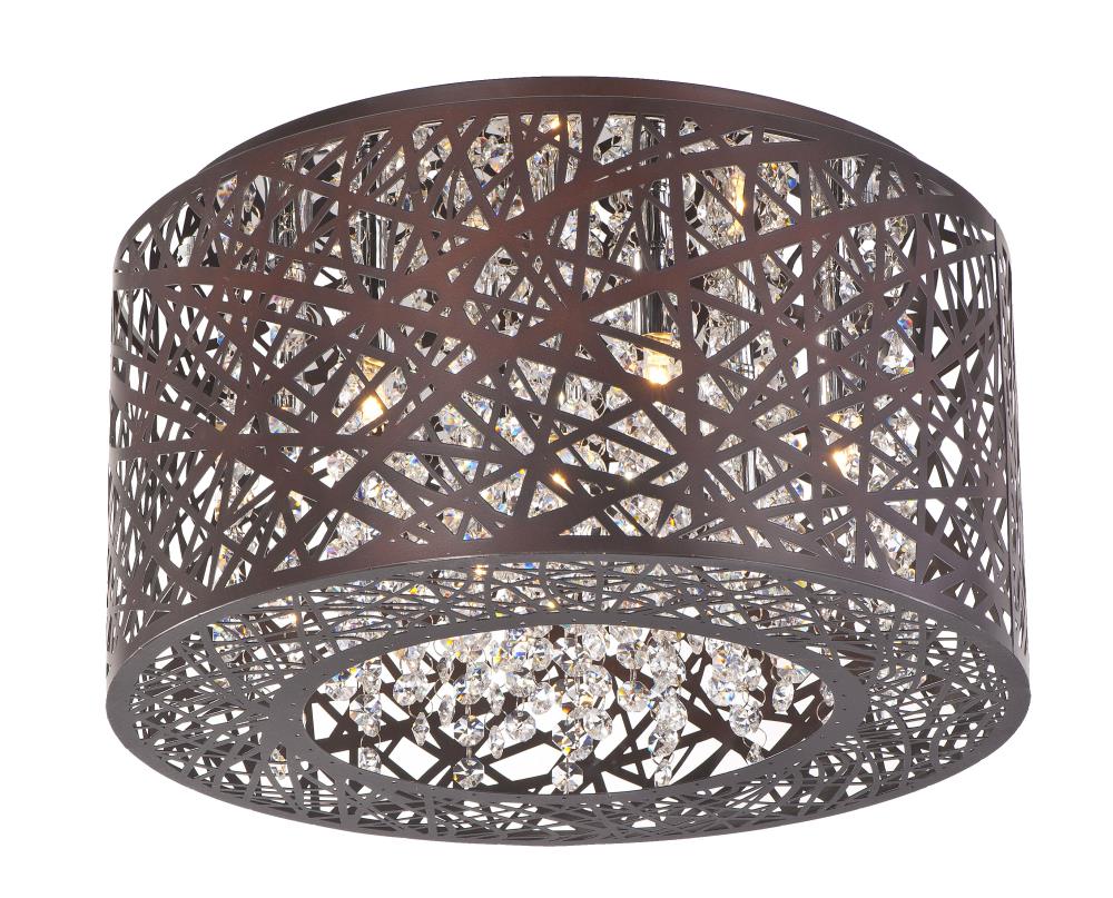 Bronze and Cognac Glass 7-Light Flush Mount Fixture