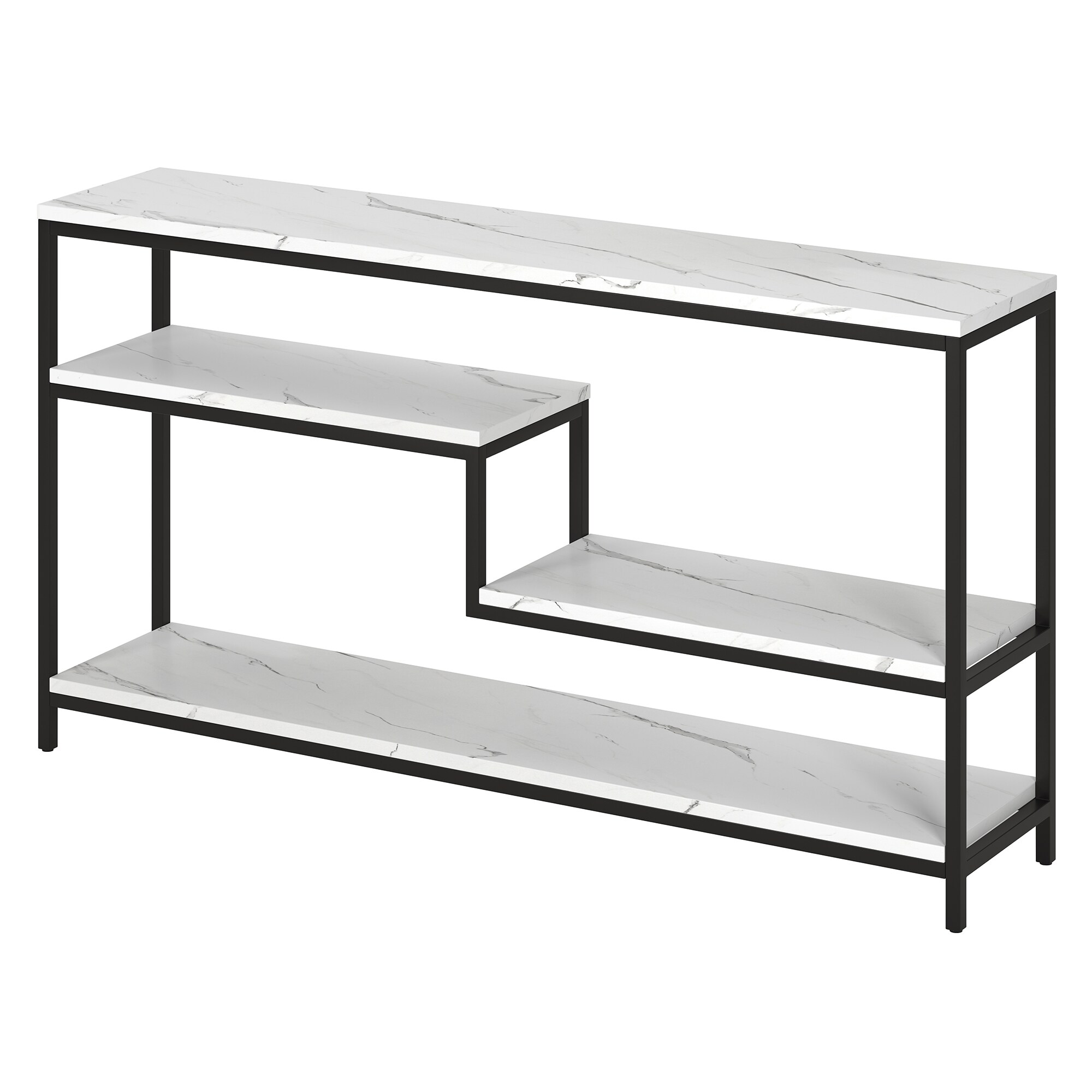 Mid-Century Glam 55" Blackened Bronze Console Table with Faux Marble Top