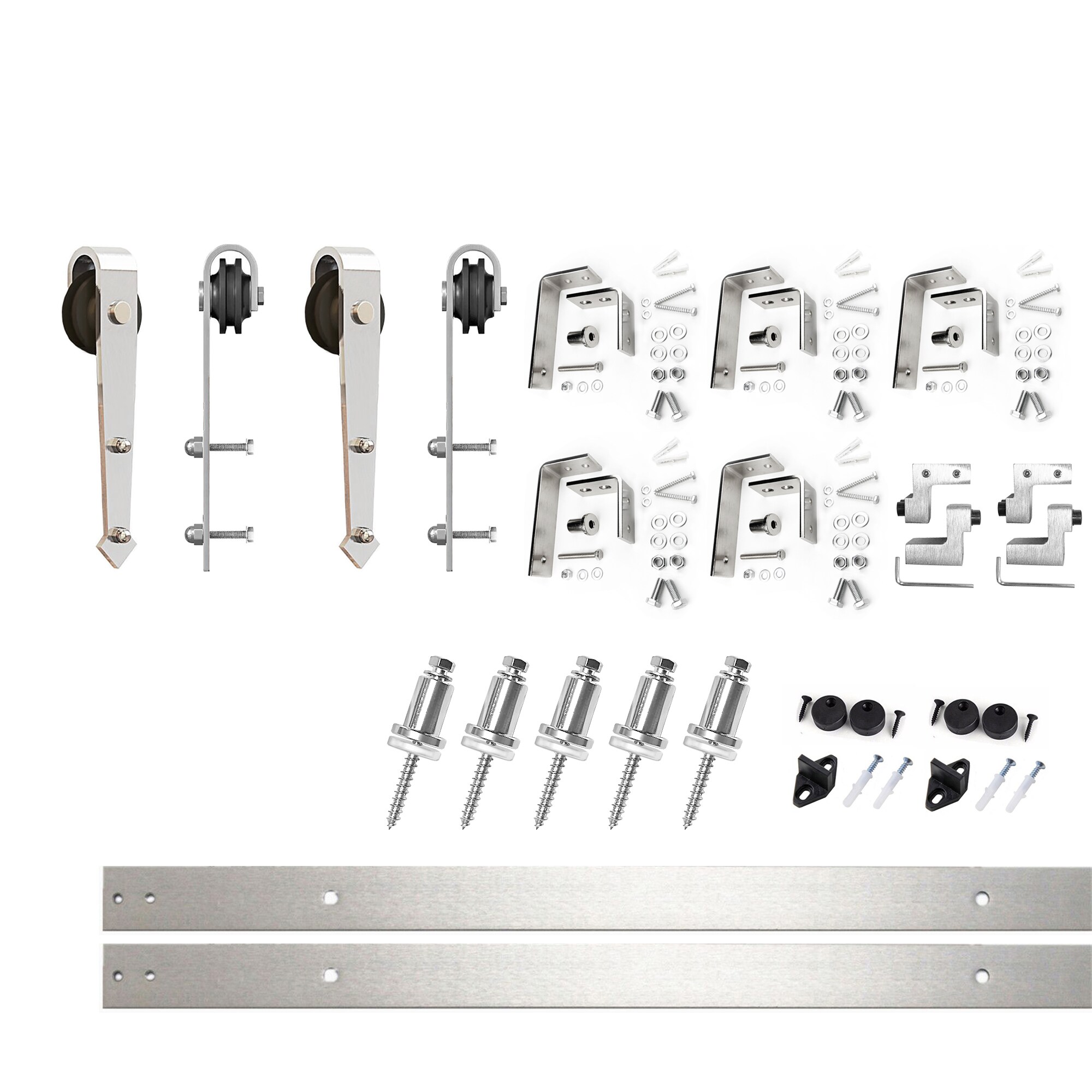 HOMACER JT4DNZ079C 79-in Brushed Brushed Nickel Indoor Arrow Double bypass Barn door hardware kit