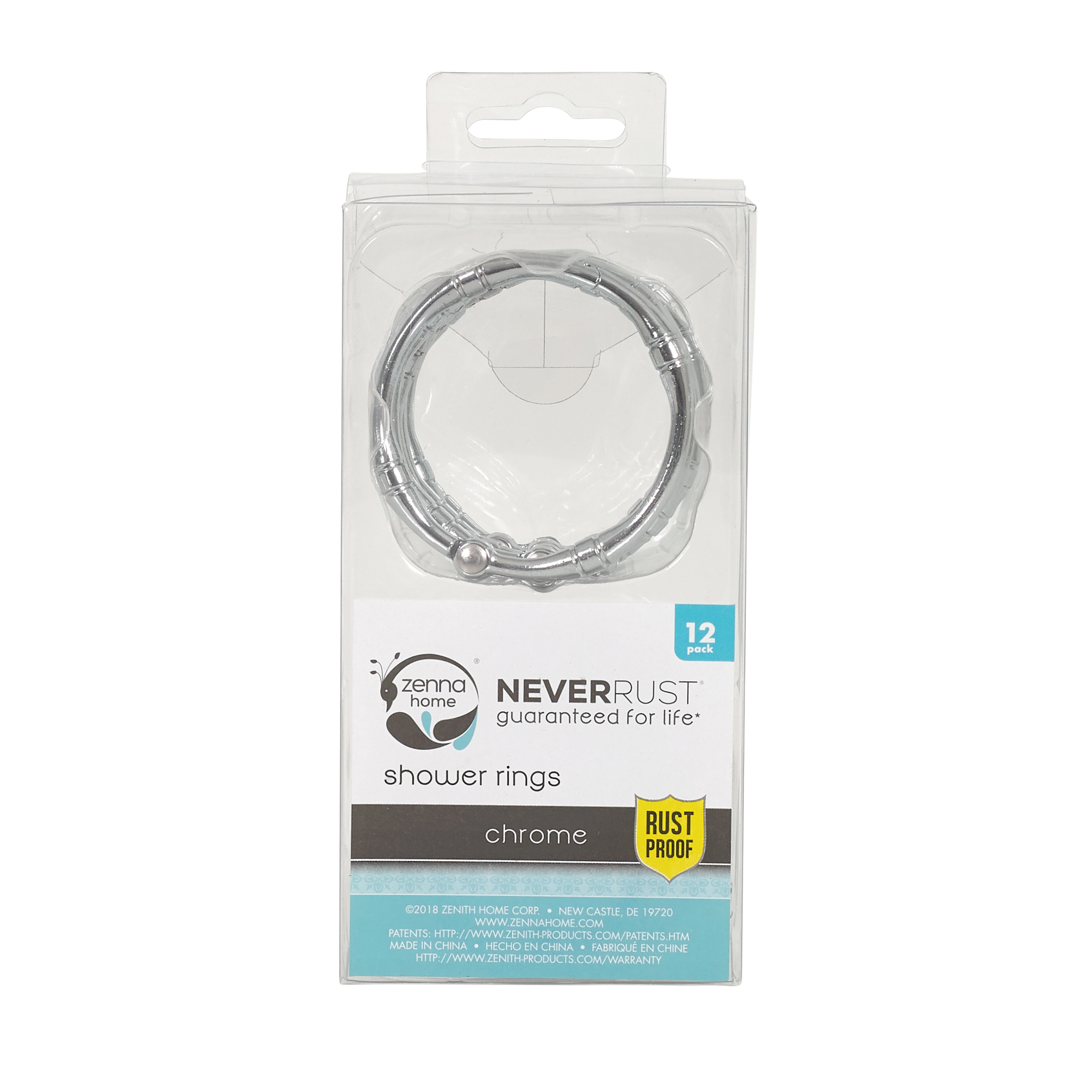 Zenna Home NeverRust Decorative Shower Rings in Nickel (12-Pack