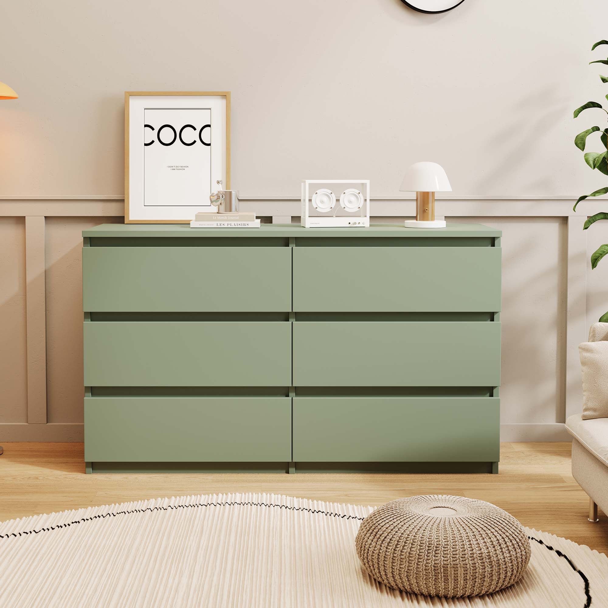 Fun Orange FUN25DR07 Bedroom Dresser Green 6 -Drawer Standard dresser
