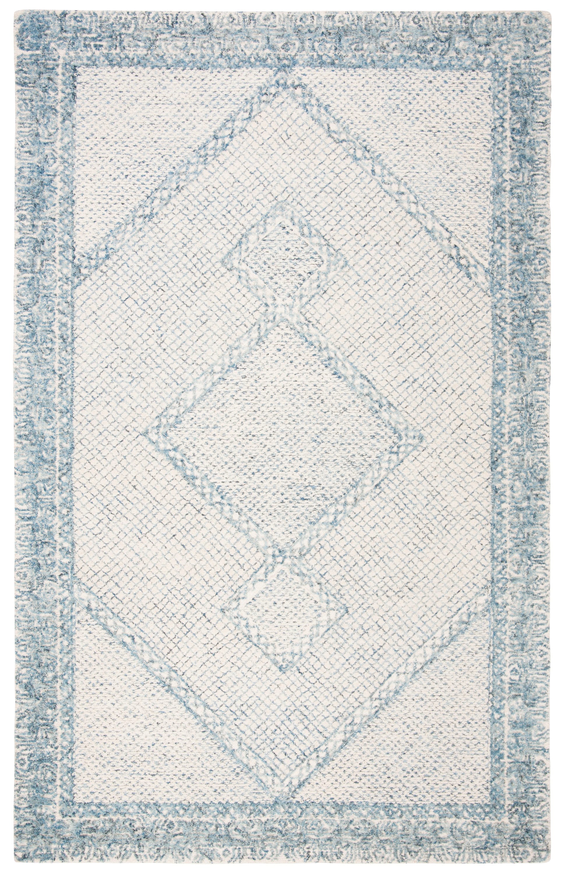 Safavieh ABT345M-6 Abstract Laurina 6 x 9 (ft) Tufted Wool Ivory/Blue Rectangular Indoor Distressed/Overdyed Farmhouse/Cottage Area rug