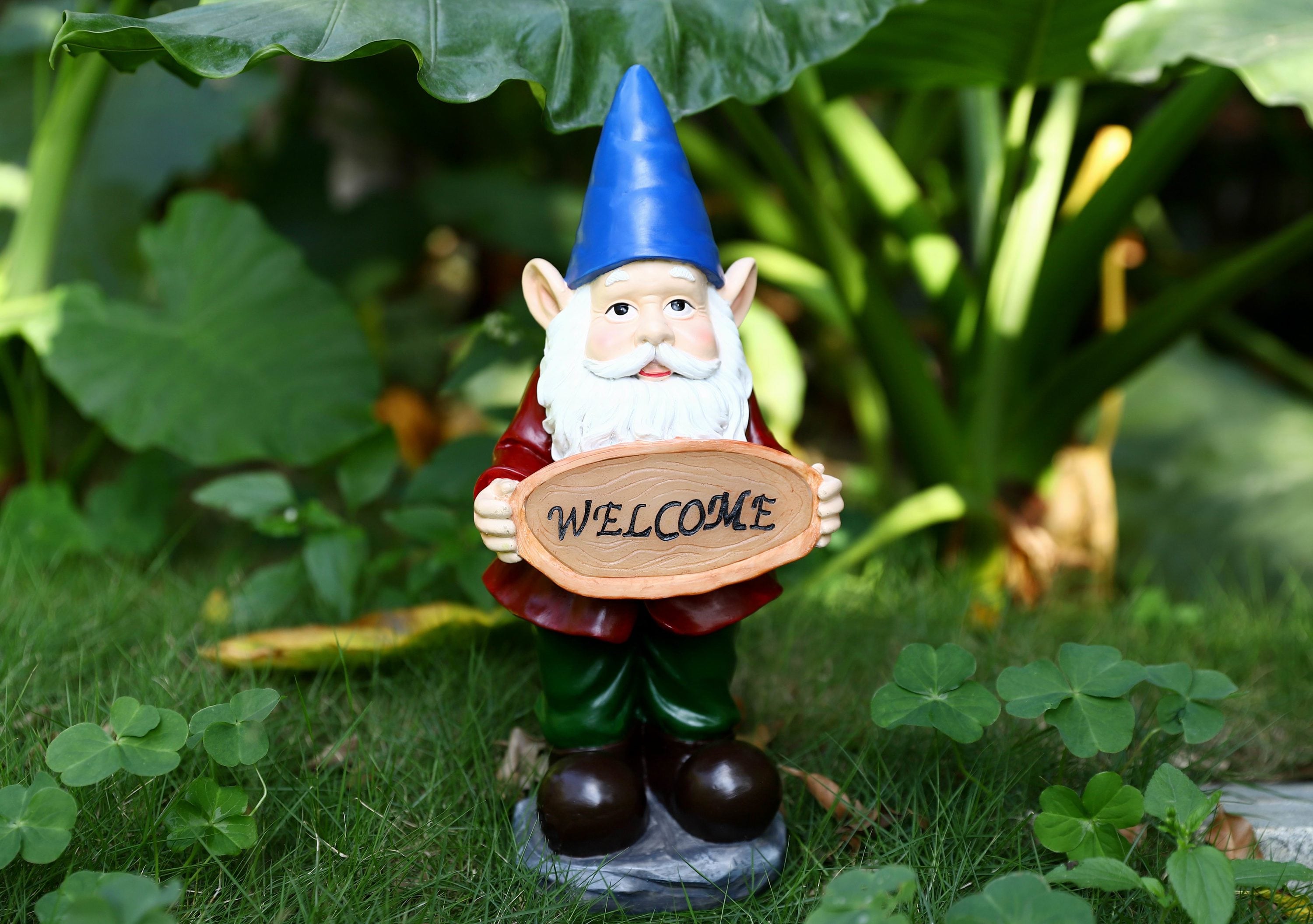 15" Hand-Painted Resin Gnome Garden Statue with Solar Spotlight