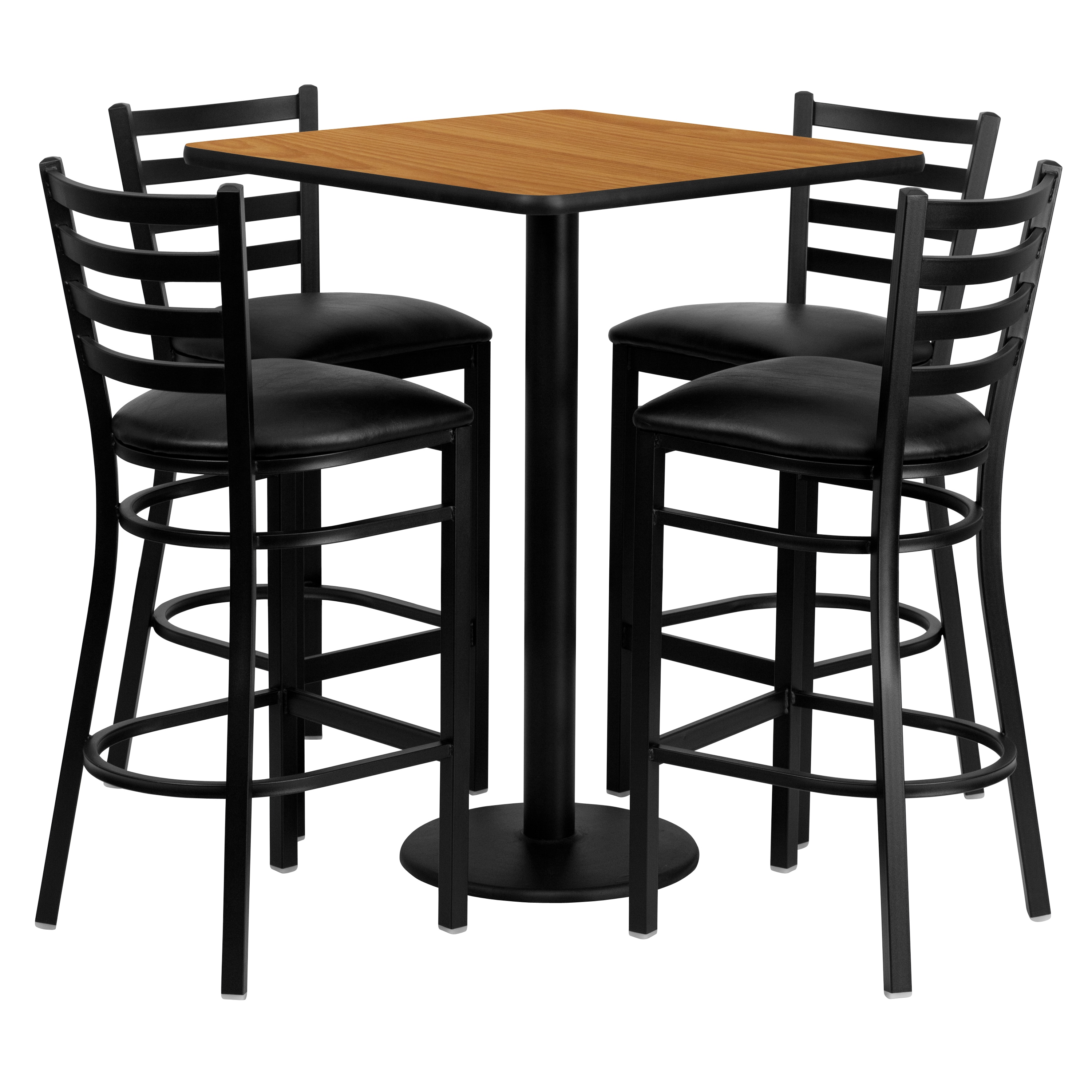 Flash Furniture 847254049566 Natural Top/Black Vinyl Seat Traditional Dining Room Set with Square Table ( Seats 4 )